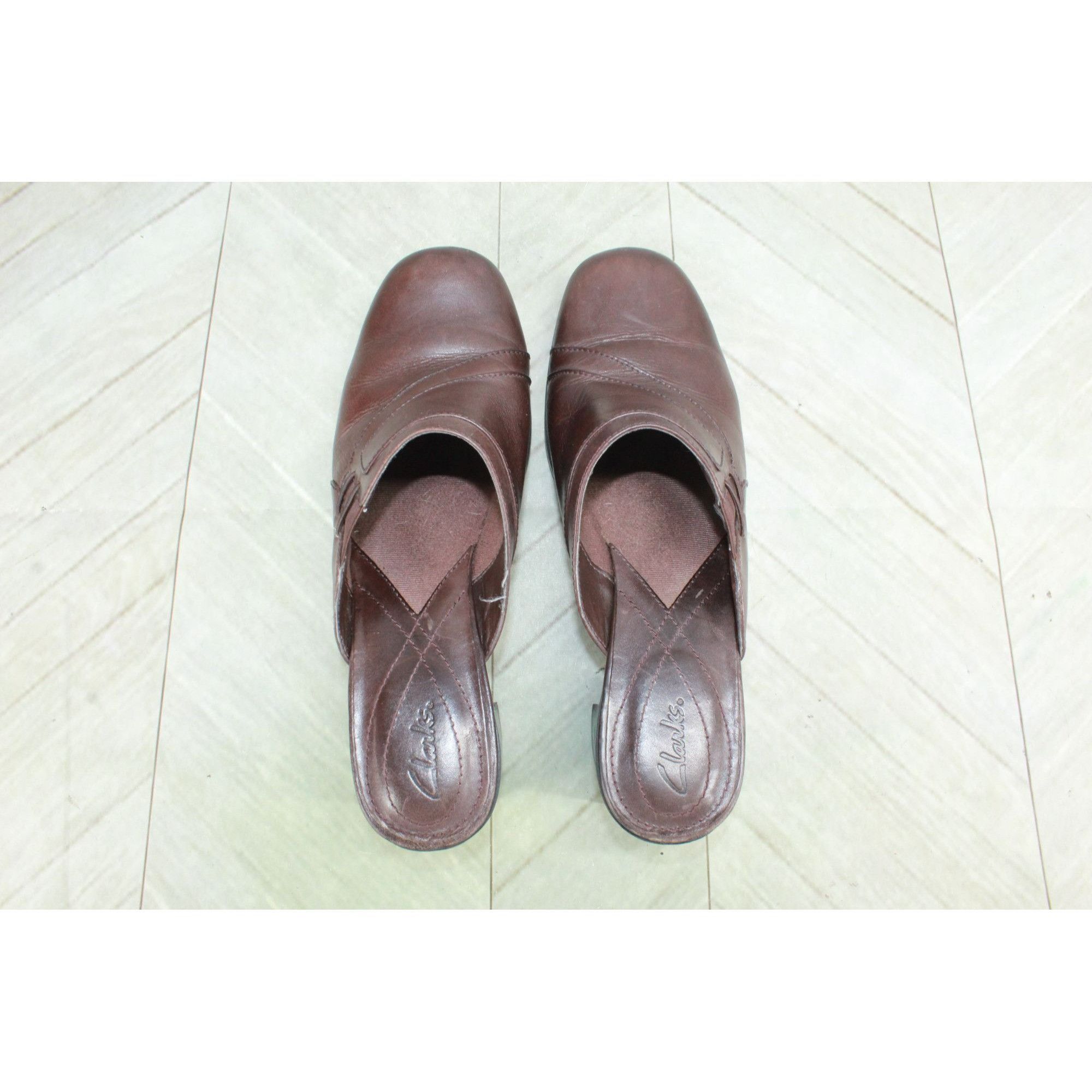 Clarks × Leather Clarks Women's Side Stretch Heeled Mules Shoes Size US 9 / IT 39 - 7 Thumbnail