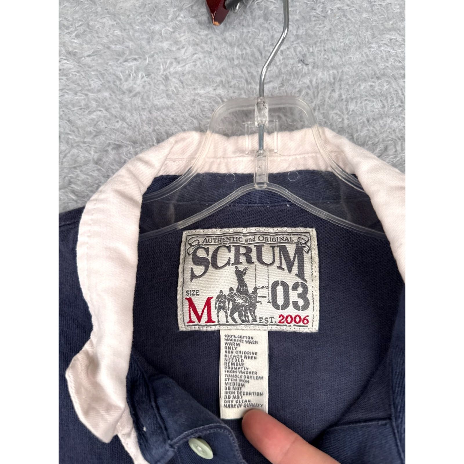 Vintage Scrum Shirt Men Medium Blue Rugby Long Sleeve 100% Cotton Vintage Embroidered Logo Polo Shirt Striped All Seasons Golf Sports Mens Size US M / EU 48-50 / 2 - 7 Thumbnail