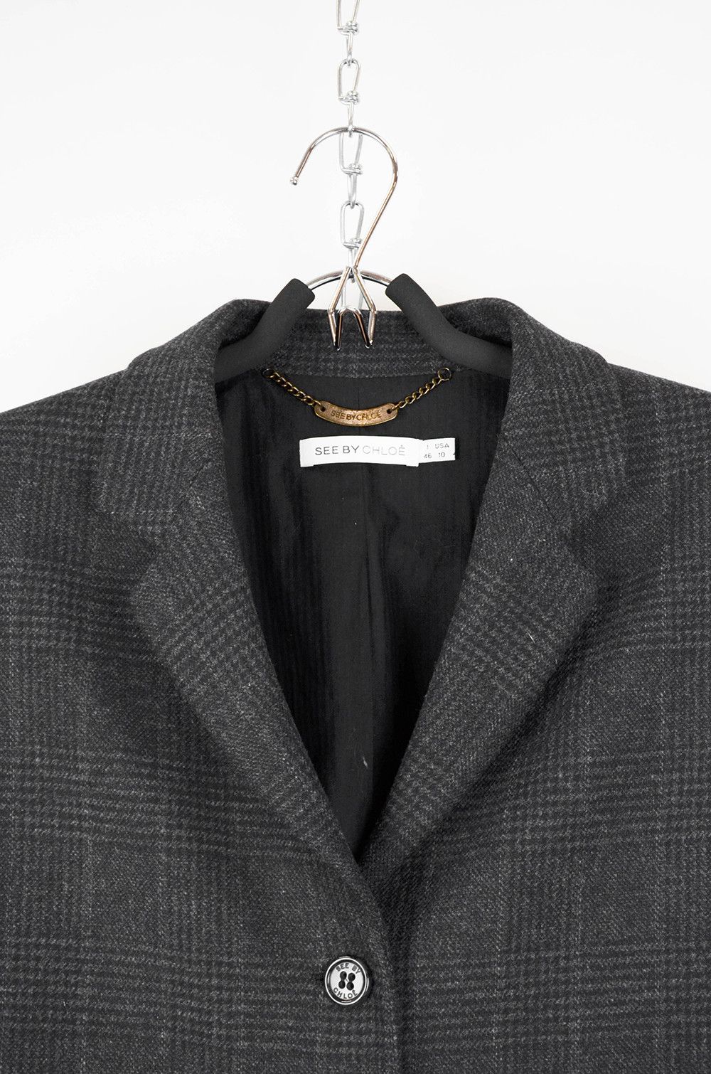 See by Chloe SEE BY CHLOÉ Glen Plaid Tailored Wool Jacket - M Size L / US 10 / IT 46 - 6 Thumbnail