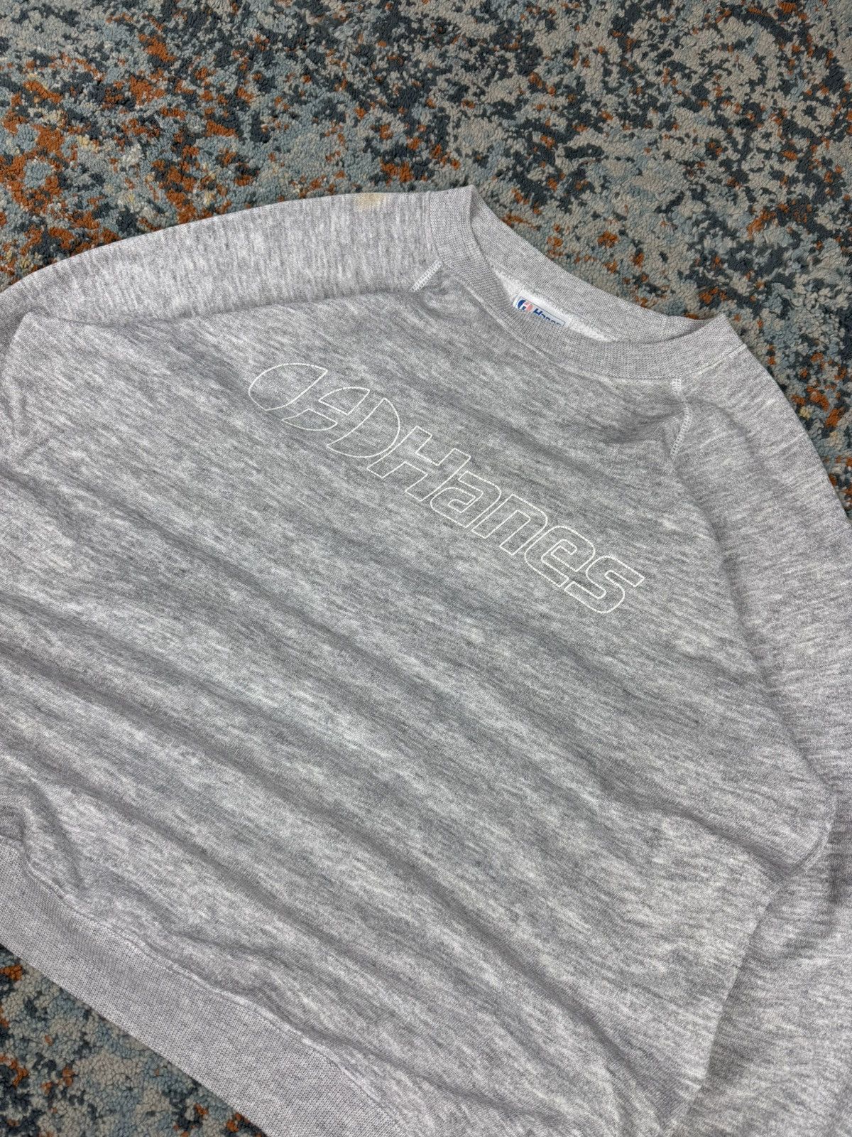 Hanes × Vintage Vintage 90s Hanes logo spellout heather grey boxy sweatshirt Size US L / EU 52-54 / 3 - 3 Thumbnail