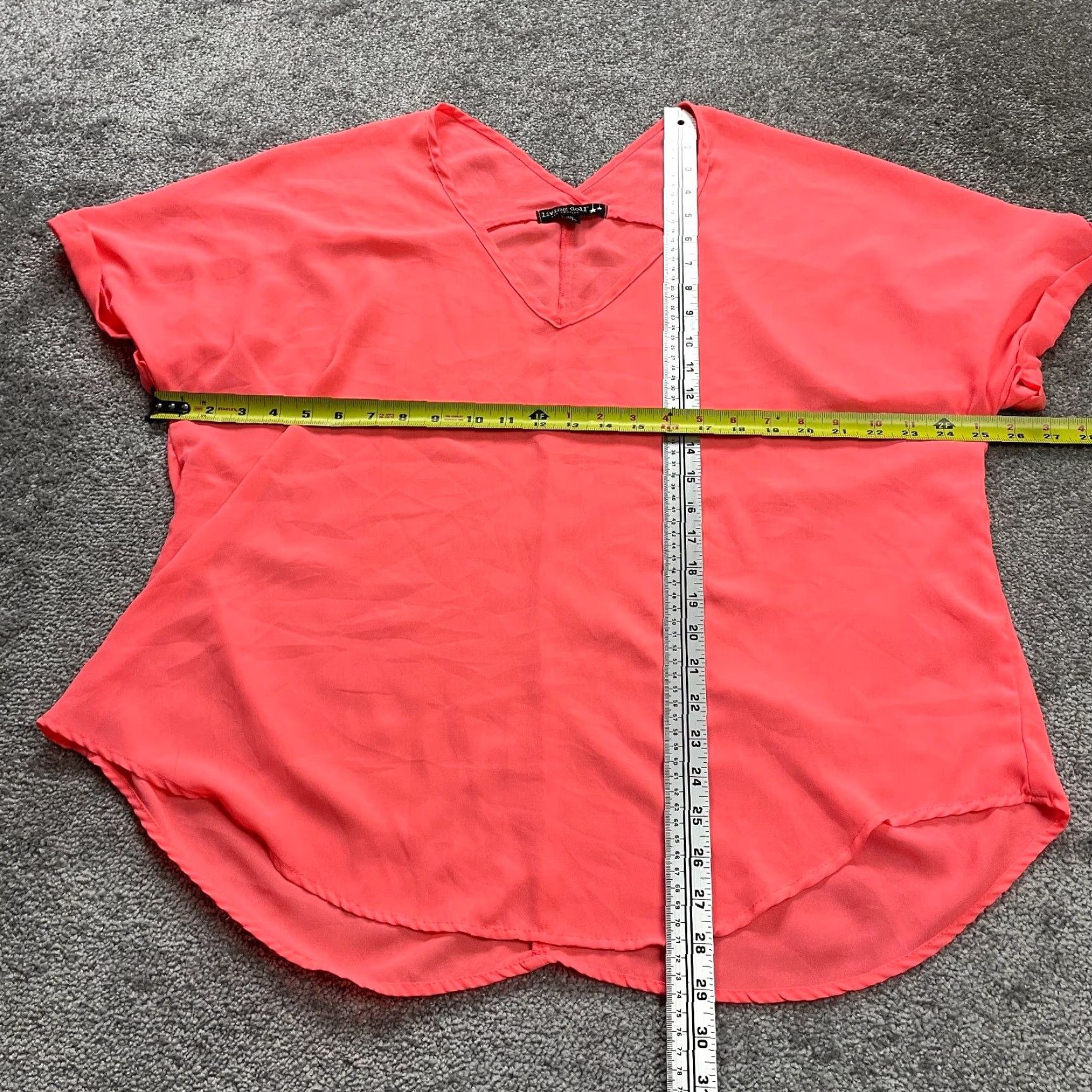 Vintage Living Doll Blouse Womens XL Orange Solid V-Neck Short Sleeve Chiffon Casual Top Size XL / US 12-14 / IT 48-50 - 7 Thumbnail