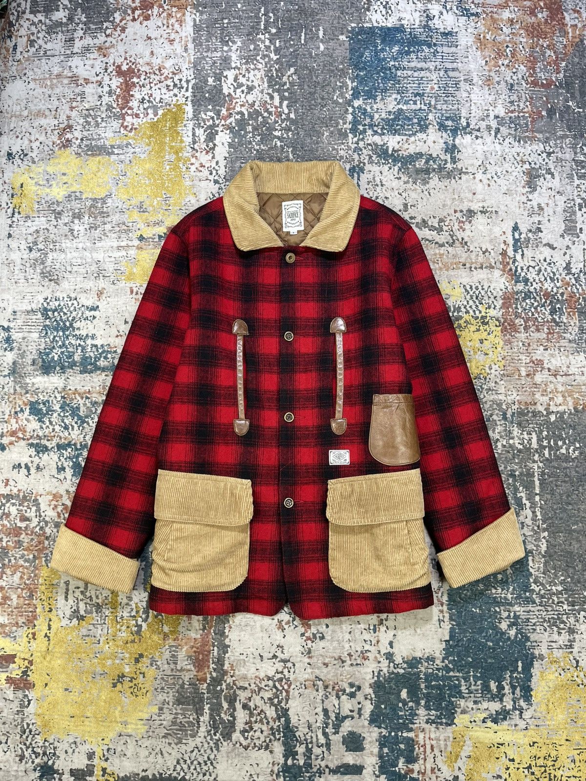 Japanese Brand Sacrifice Japan Plaid Wool Leather Trim Hunting Jacket Size US M / EU 48-50 / 2 - 1 Thumbnail