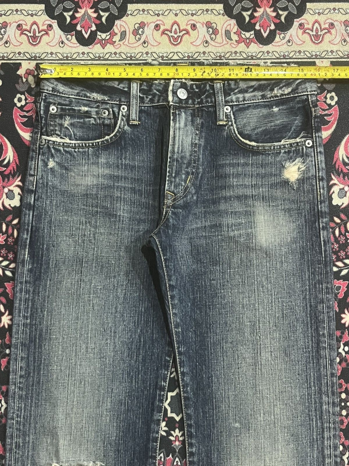 Edwin Edwin S02R Japan Blue Washed Distressed Straight Leg Jeans Size US 28 / EU 44 - 13 Thumbnail