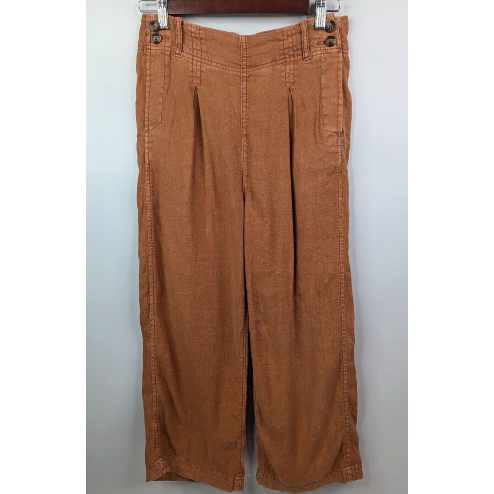 Vintage American Eagle Pants Wide-Leg Cropped Linen Women's 8 Orange Festival Boho Casual Travel Size 30" / US 8 / IT 44 - 2 Thumbnail
