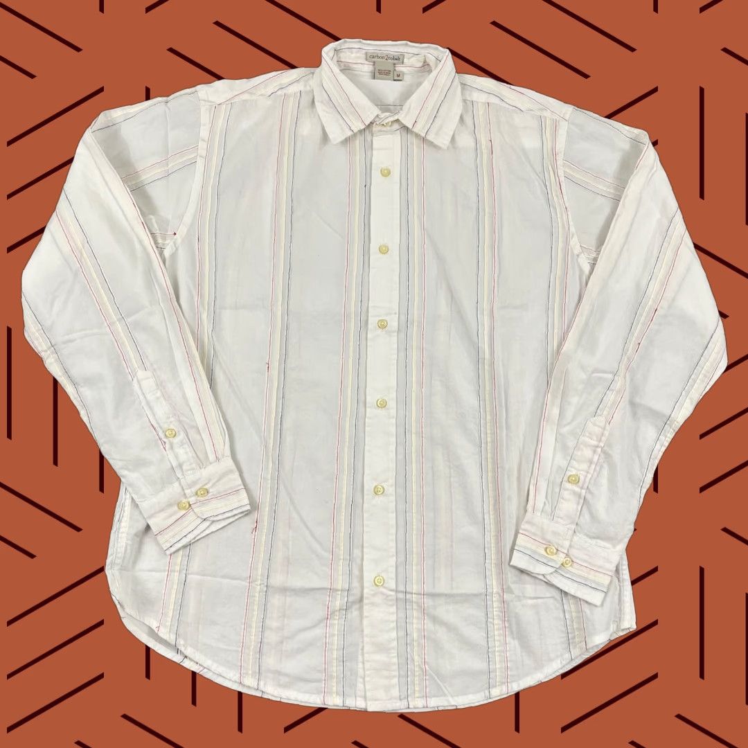 Carbon2Cobalt CARBON 2 COBALT Shirt Mens Medium White Red Blue Striped Button Up Long Sleeve Size US M / EU 48-50 / 2 - 1 Thumbnail