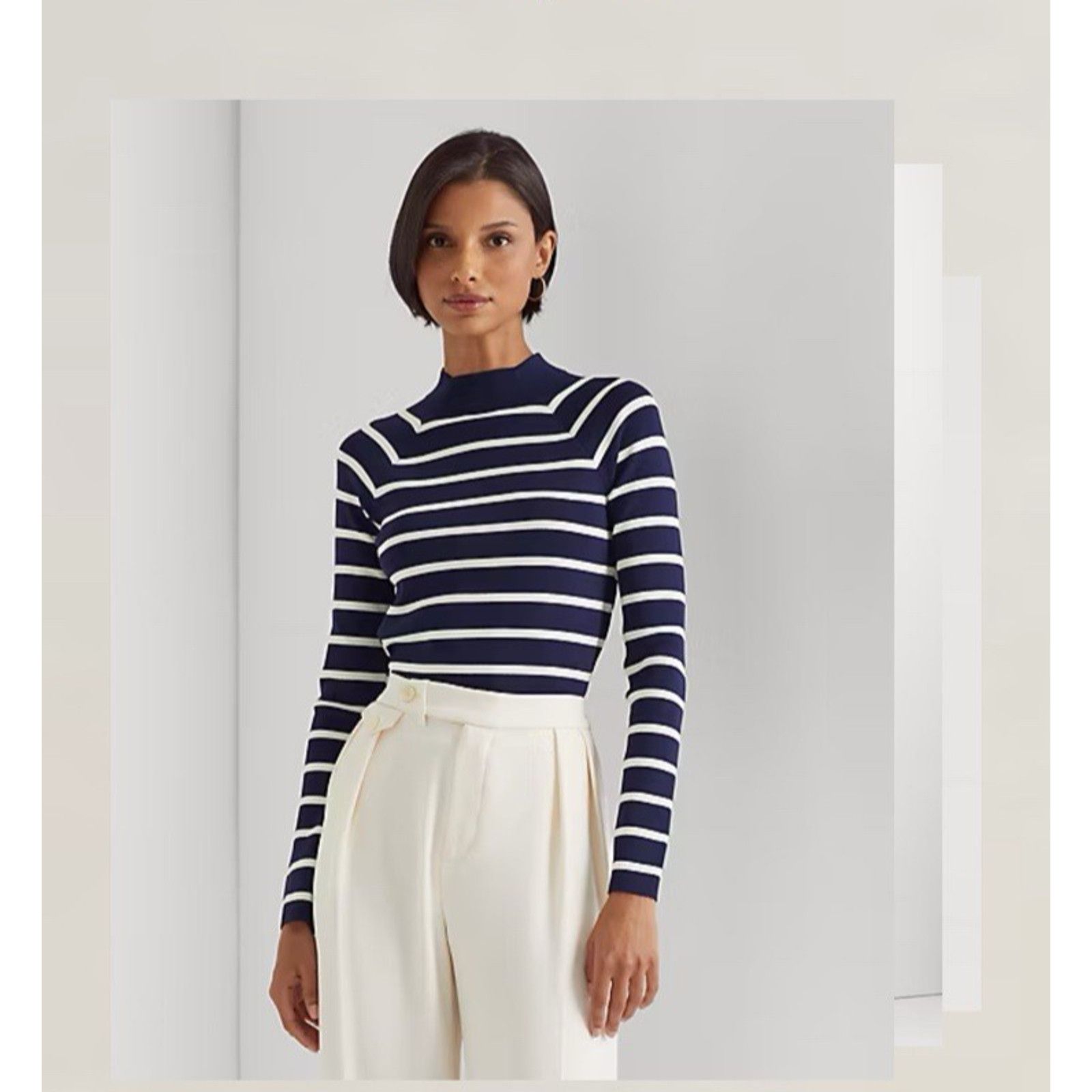 Lauren Ralph Lauren Lauren Ralph Lauren Striped Mock Neck Sweater Navy/White Size L / US 10 / IT 46 - 1 Thumbnail