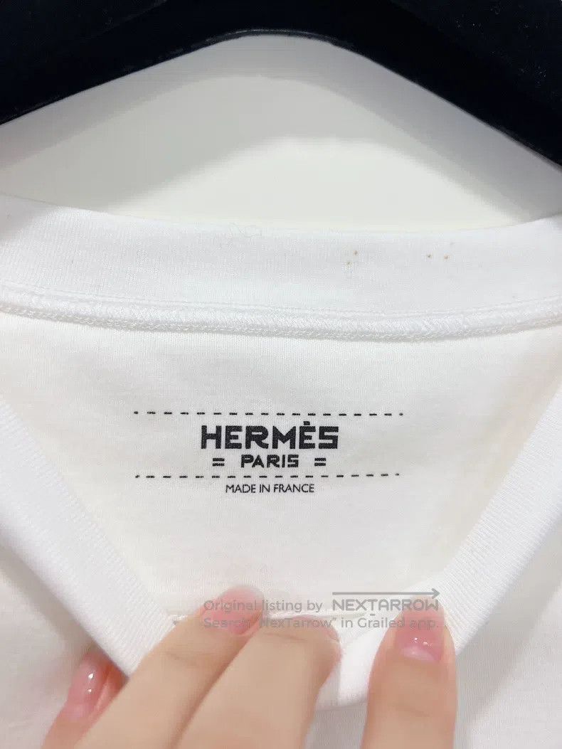 Hermes Hermes White Single Pocket Embroidered Short Sleeve T-Shir Size S / US 4 / IT 40 - 7 Thumbnail