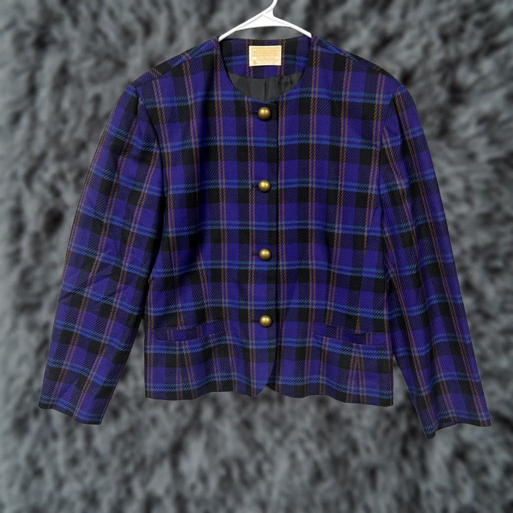 Pendleton VINTAGE Pendleton Blazer Womens 16 Purple Plaid Wool Lined Shoulder Pads USA Jacket Coat Blazer Size XXL / US 16-18 / IT 52-54 - 1 Thumbnail