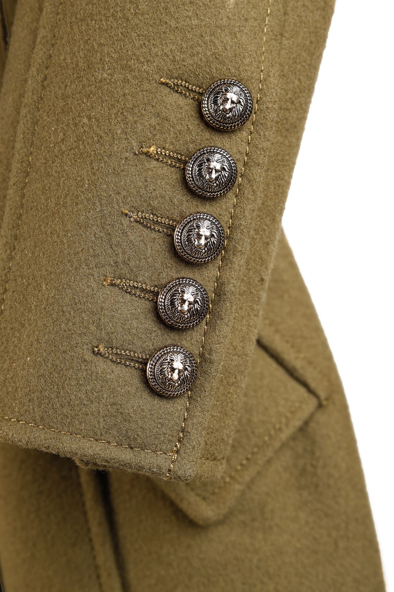 Balmain Balmain PF/14 Green Belted Double-Breasted Wool Trench Coat Size S / US 4 / IT 40 - 7 Thumbnail