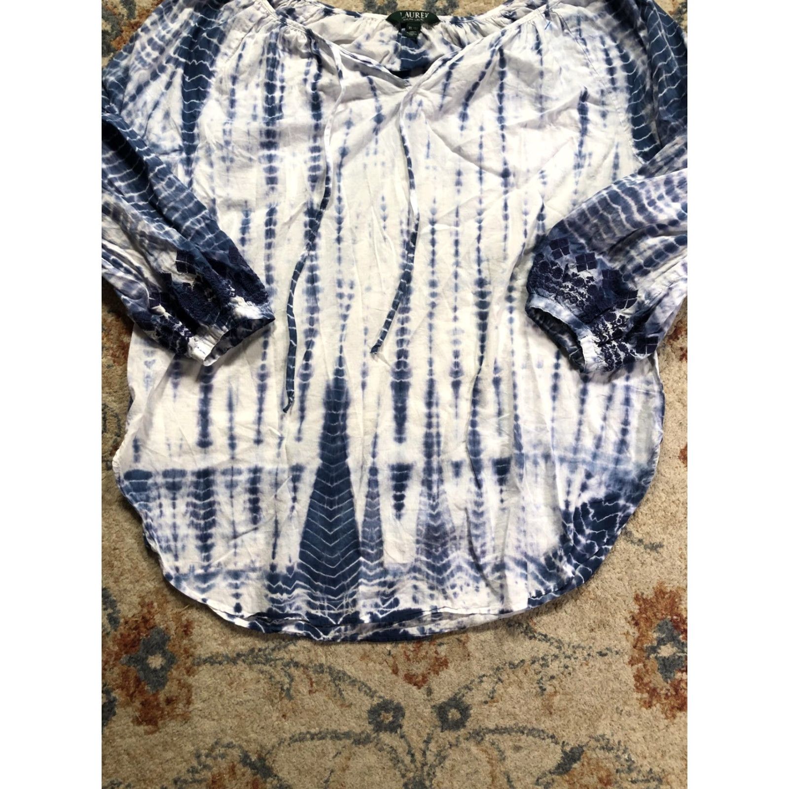 Ralph Lauren Lauren Ralph Lauren Shirt Womens XL Blue Tie Dye Peasant Tunic Boho 3/4 Sleeve Size XL / US 12-14 / IT 48-50 - 5 Thumbnail