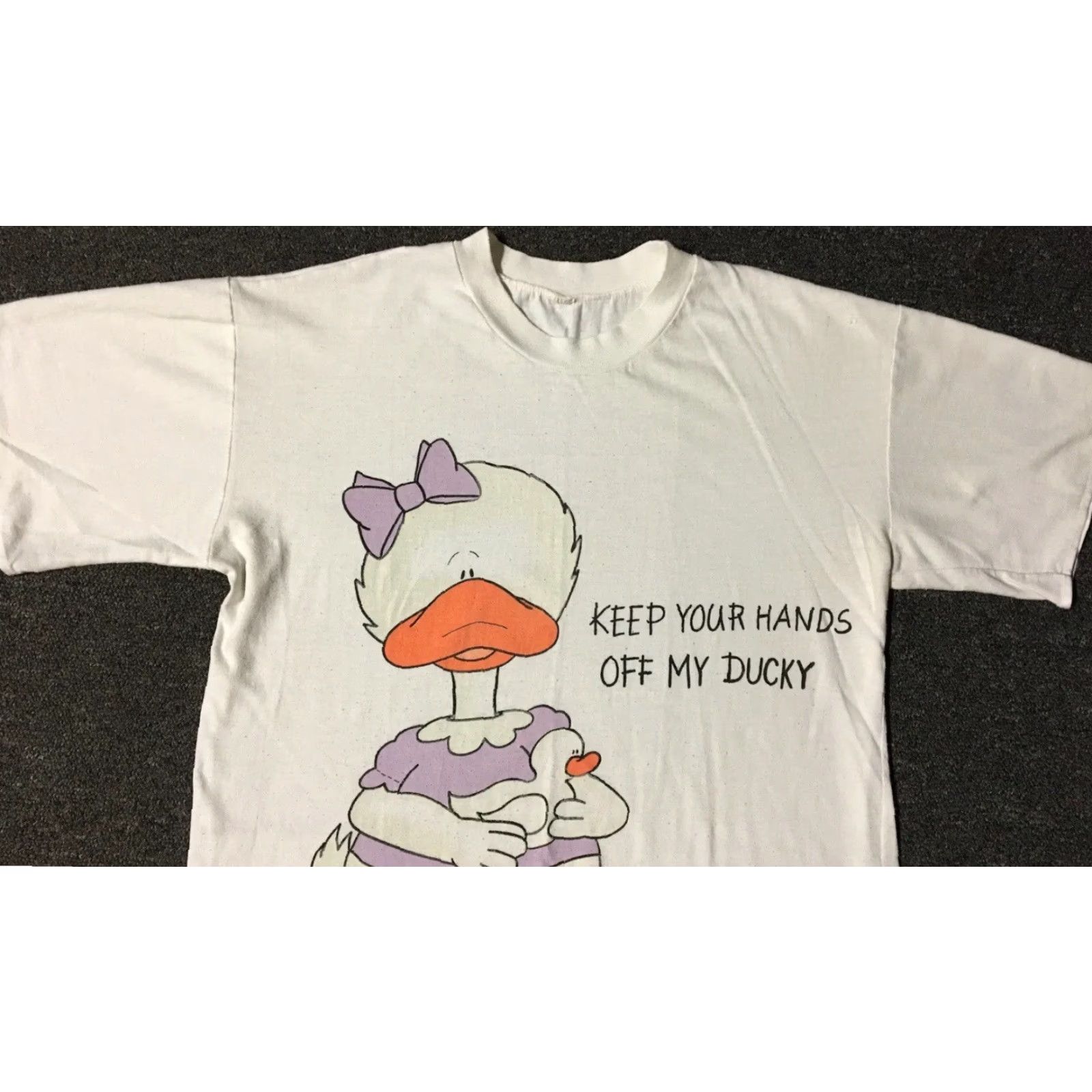 Etro VINTAGE Hands Off My Duck T-Shirt Unisex Adults One Size White 80s 90s Cartoon Joke Funny USA Mickey Mouse Looney Tunes Kaycee Designs Size US M / EU 48-50 / 2 - 6 Thumbnail