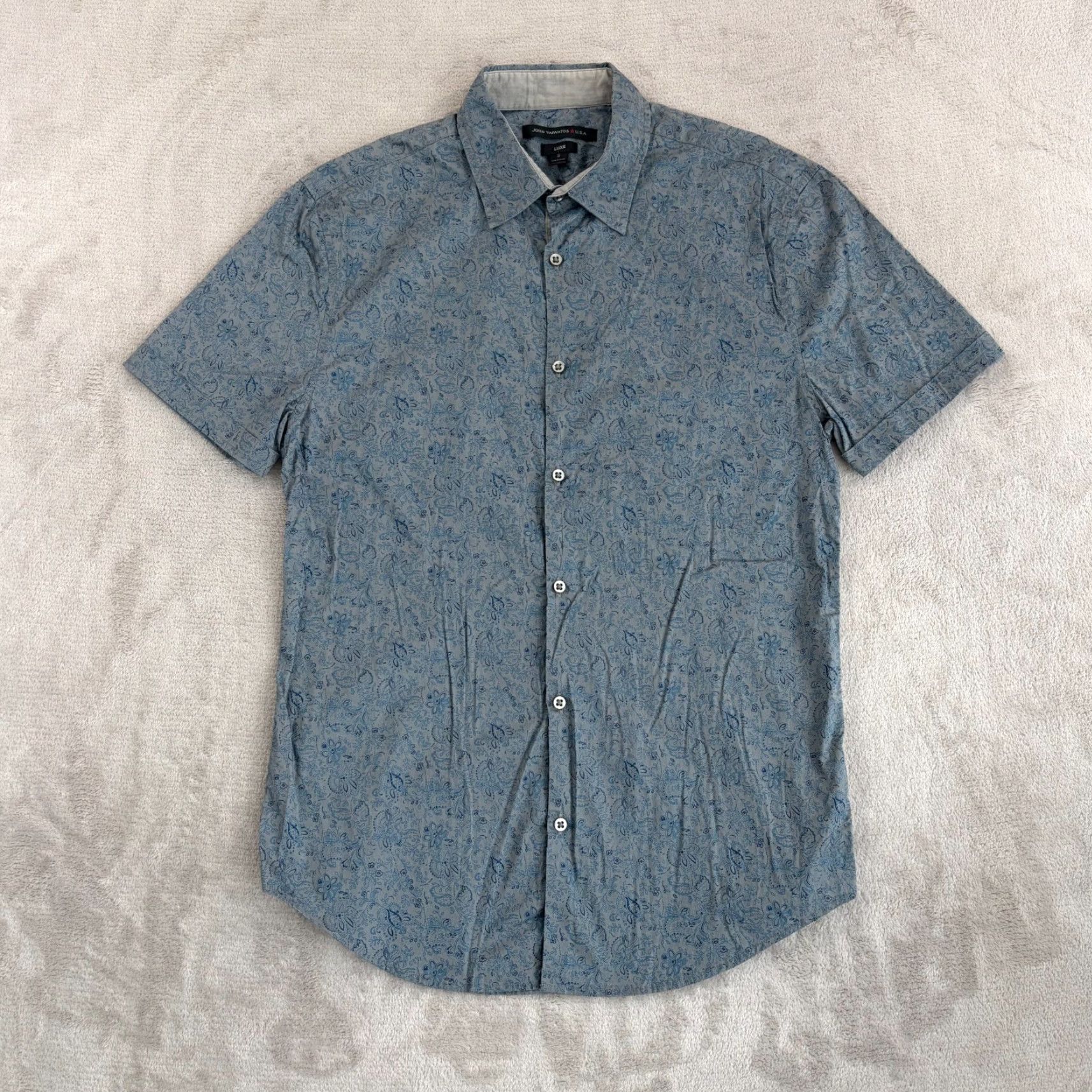 John Varvatos John Varvatos USA Luxe Shirt Small Grey Blue Paisley AOP Short Sleeve Button-Up Mens Regular XS? Size US S / EU 44-46 / 1 - 3 Thumbnail