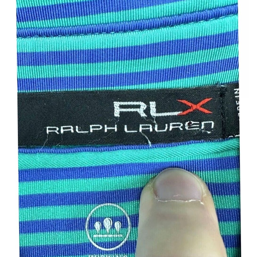 RLX Ralph Lauren RLX Ralph Lauren Golf Polo Shirt Mens Large Wicking Blue Green Stripe Logo Rugby Nylon? Size US L / EU 52-54 / 3 - 4 Thumbnail