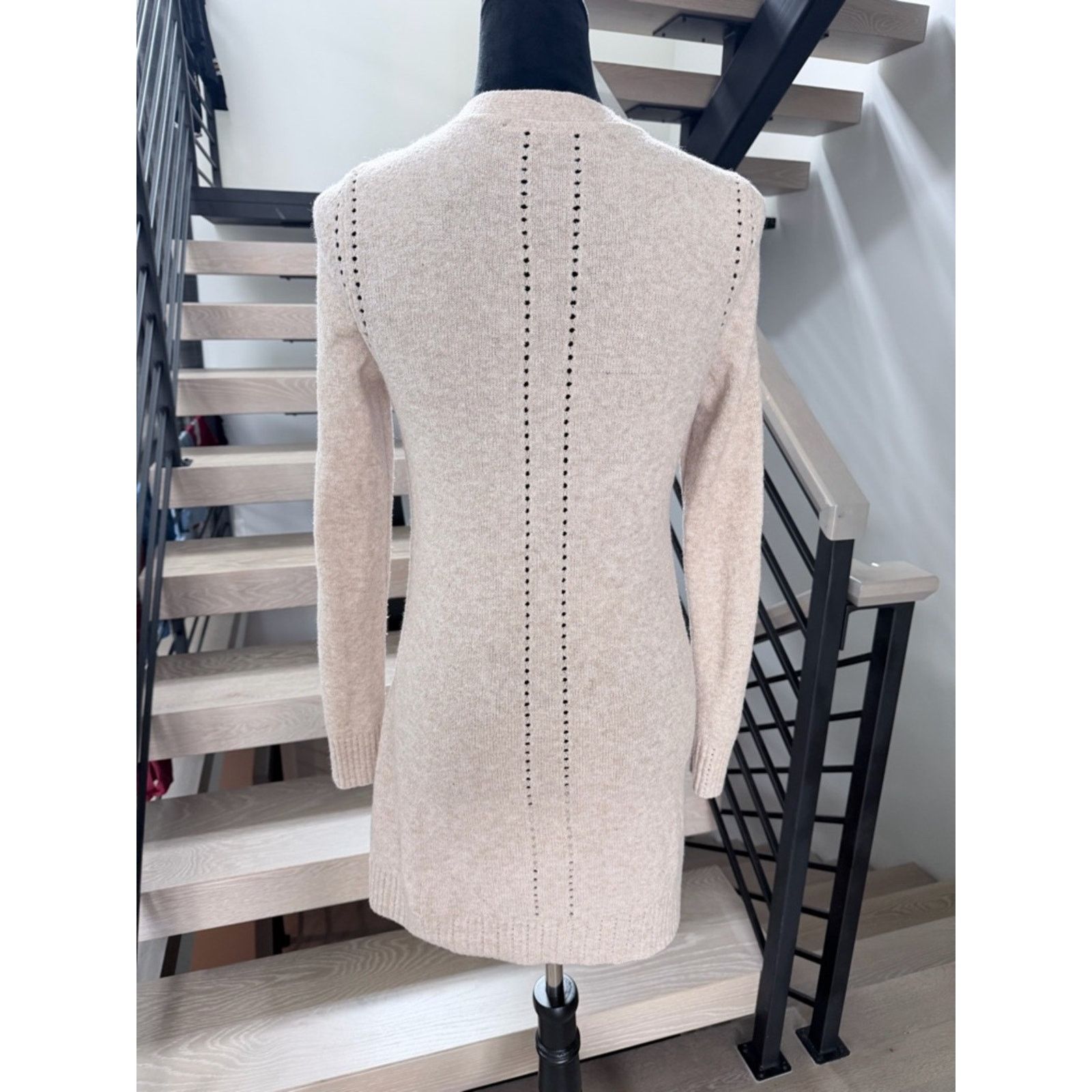 White House Black Market WHBM Long Open-V-Neck Cardigan Sweater Dress - Cream size XS Size S / US 4 / IT 40 - 5 Thumbnail