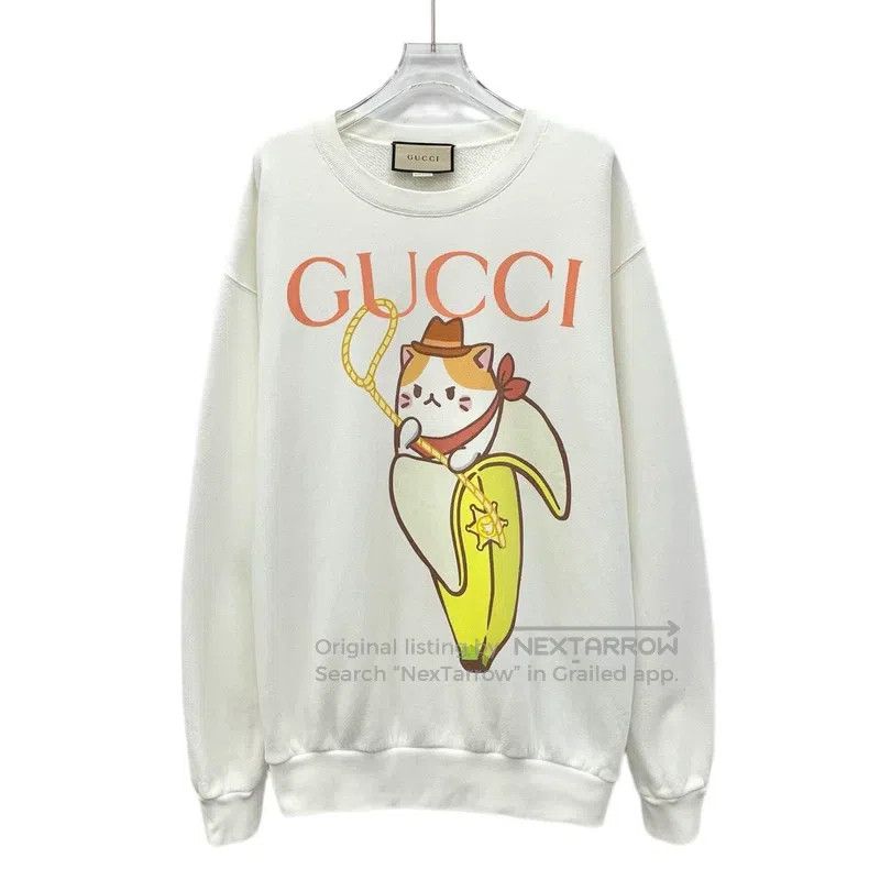 Other Gucci White logo cat banana print cotton round-neck long-s Size US S / EU 44-46 / 1 - 1 Thumbnail