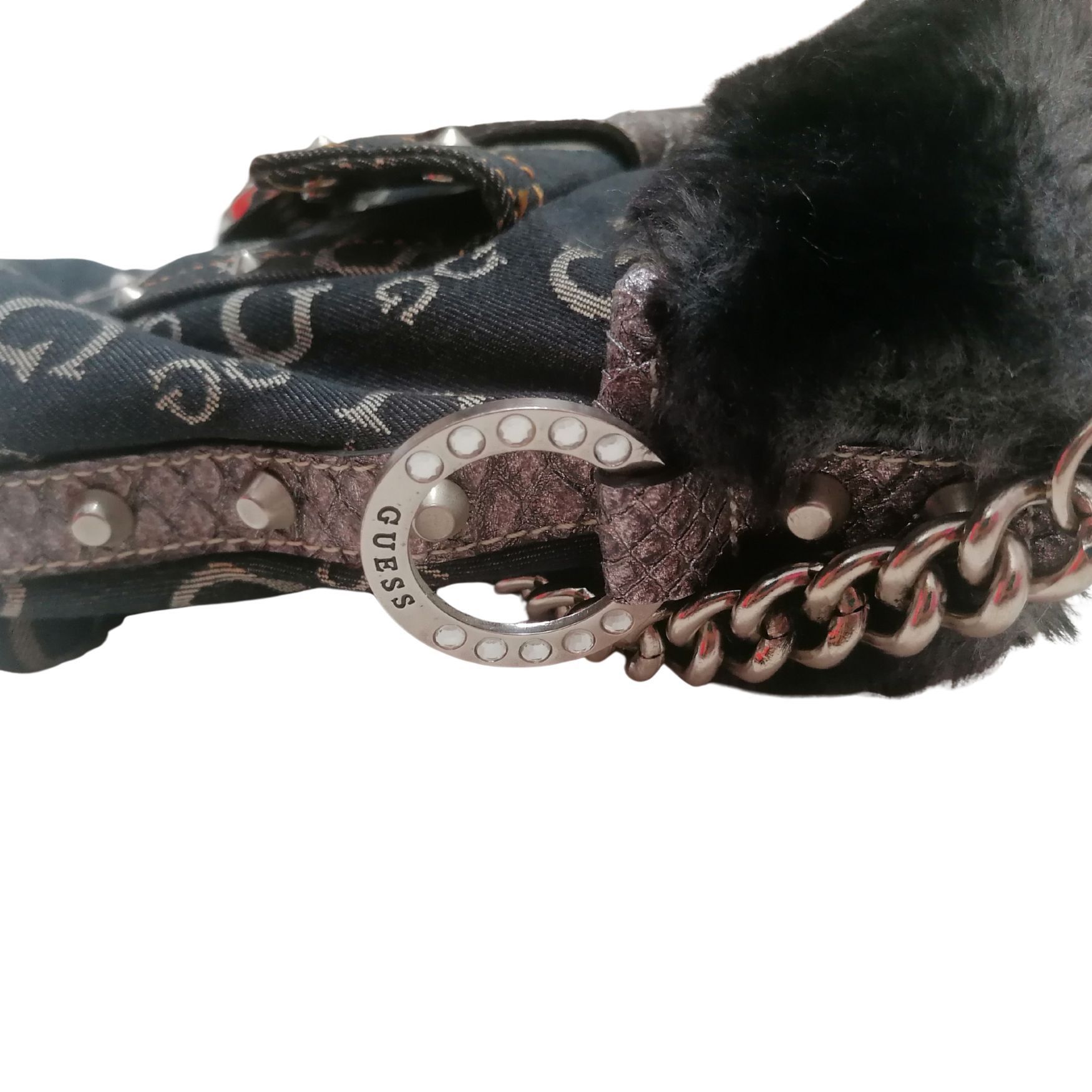 Guess Denim bag with faux fur and snakeskin pattern Size ONE SIZE - 17 Thumbnail