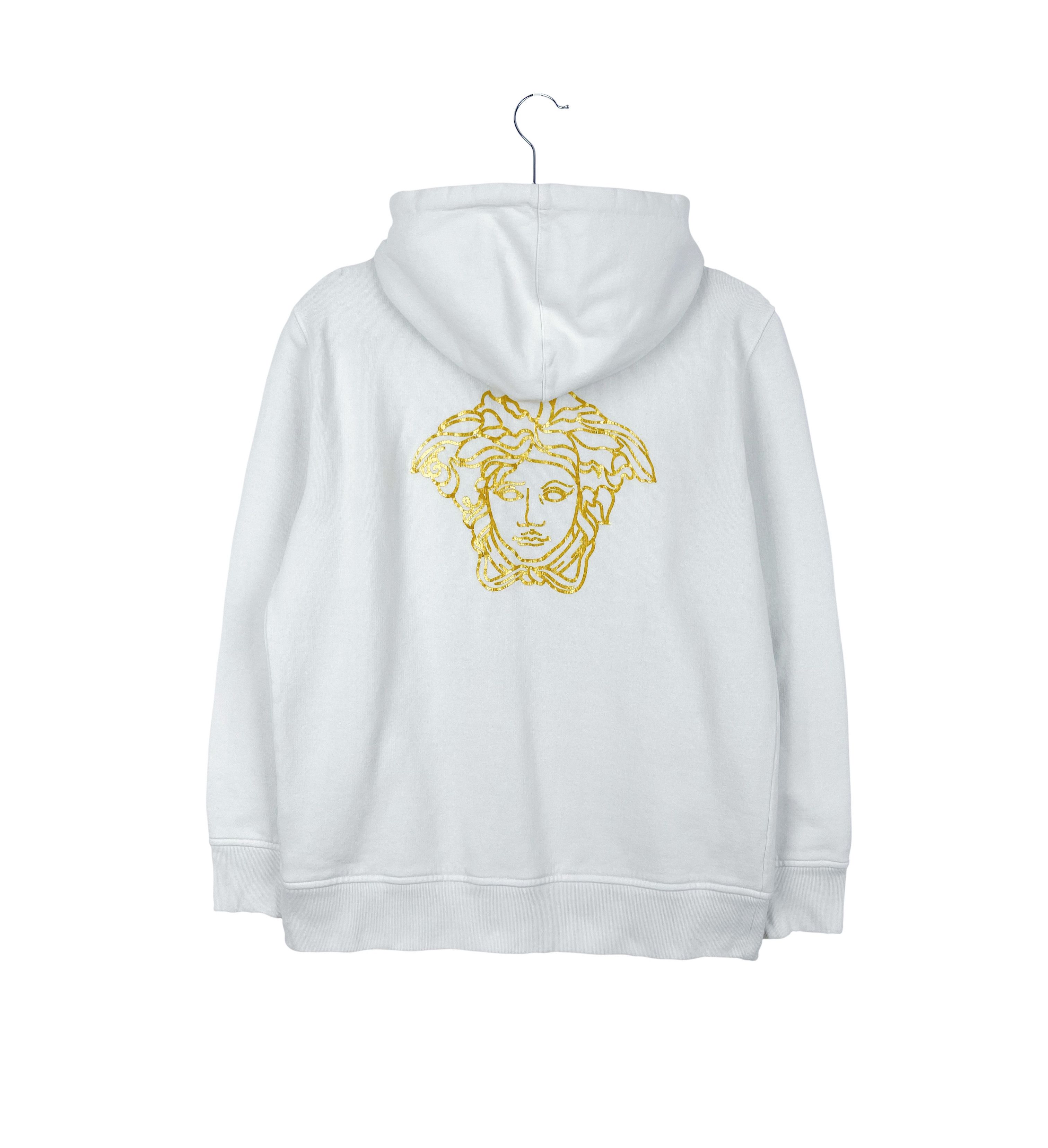 image of Gianni Versace Medusa Gold Back Logo White Hoodie Sweatshirt, Men's (Size Small)