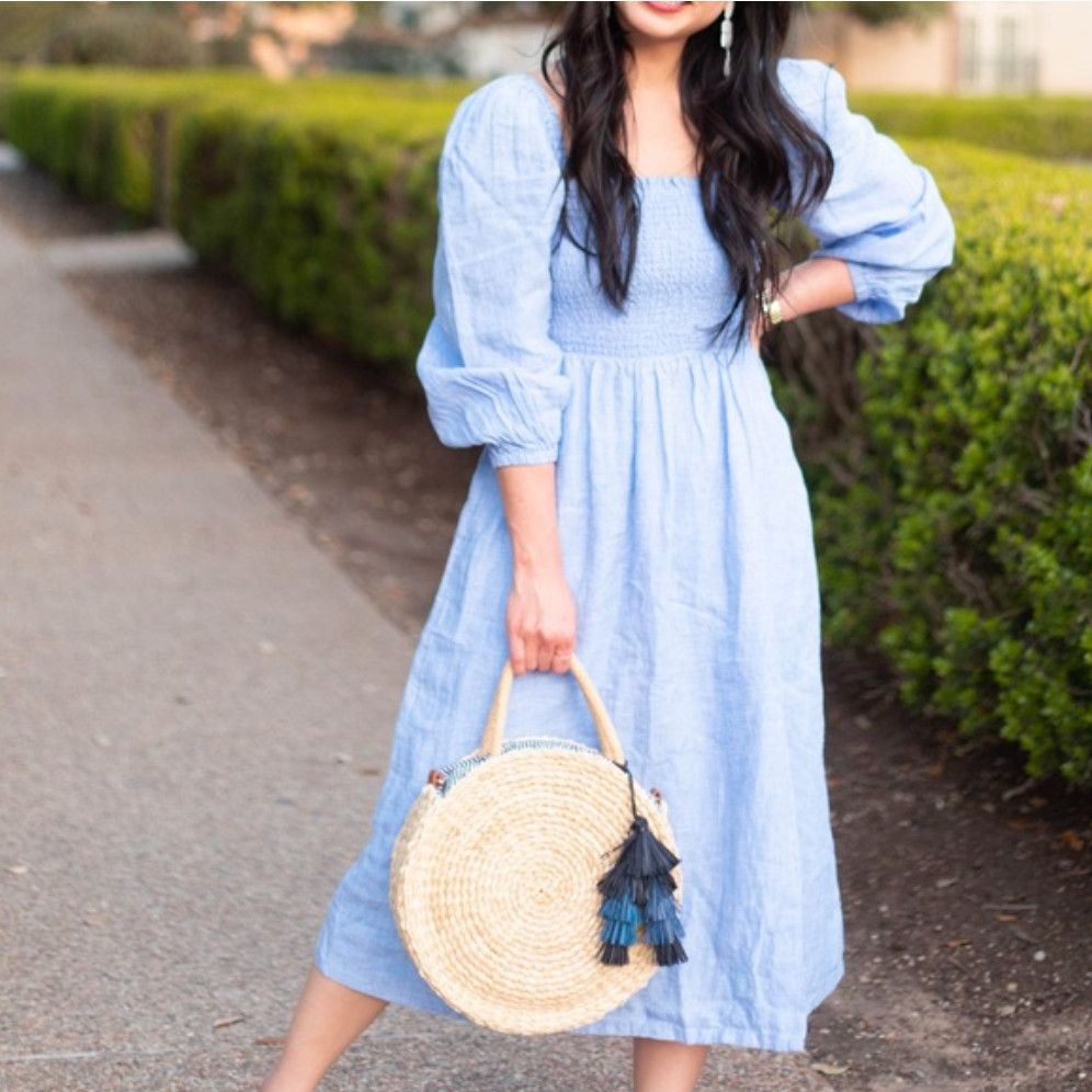 image of J Crew New J. Crew Linen Daydream Dress In French Blue, Small Tall, Women's
