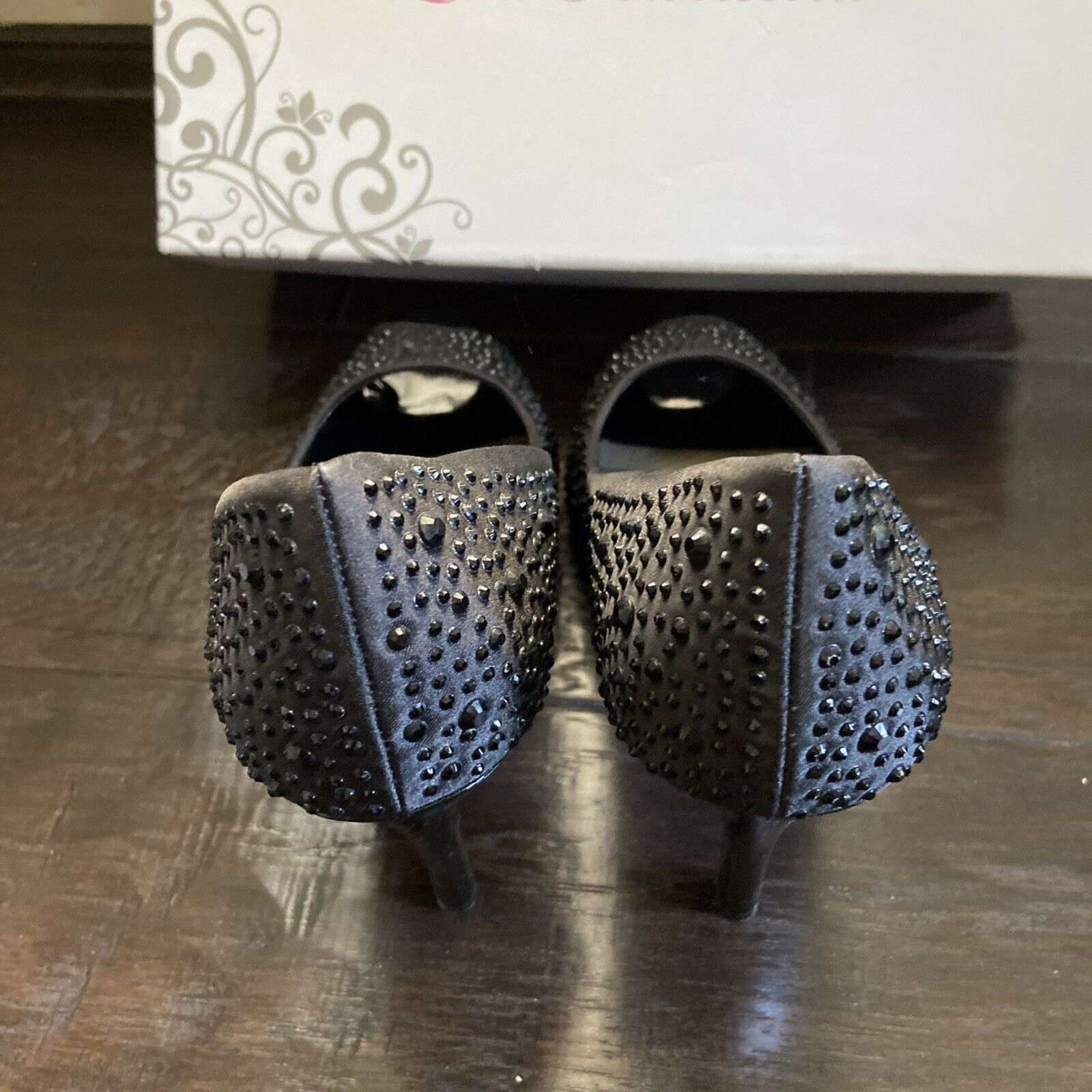 Other Lulu Townsend Black Satin Rhinestone Peep Toe Heels Size 9.5 Size US 9.5 / IT 39.5 - 6 Thumbnail