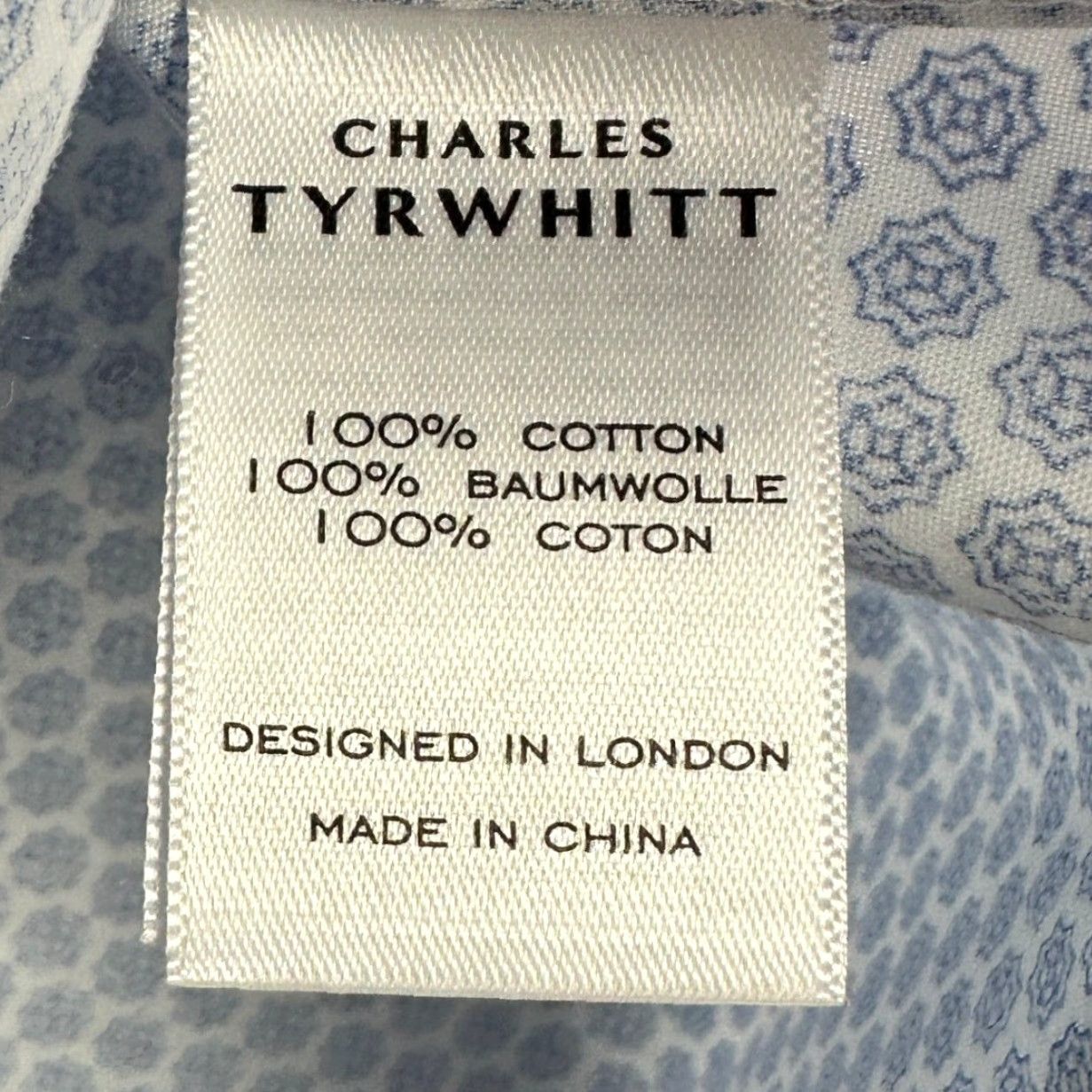 Charles Tyrwhitt Charles Tyrwhitt Shirt Mens S Blue White Slim Fit Button-Up Geometric Casual Size US S / EU 44-46 / 1 - 5 Thumbnail