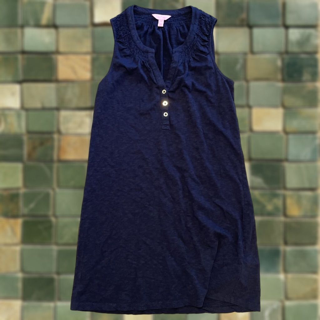 Lilly Pulitzer Lilly Pulitzer Mini Dress Navy Blue XXS Sleeveless Gold Button Front Nautical Dress, Shift, Cotton Blend, Short, Women, XS without N/A Size XXS / US 00 / IT 34 - 1 Thumbnail