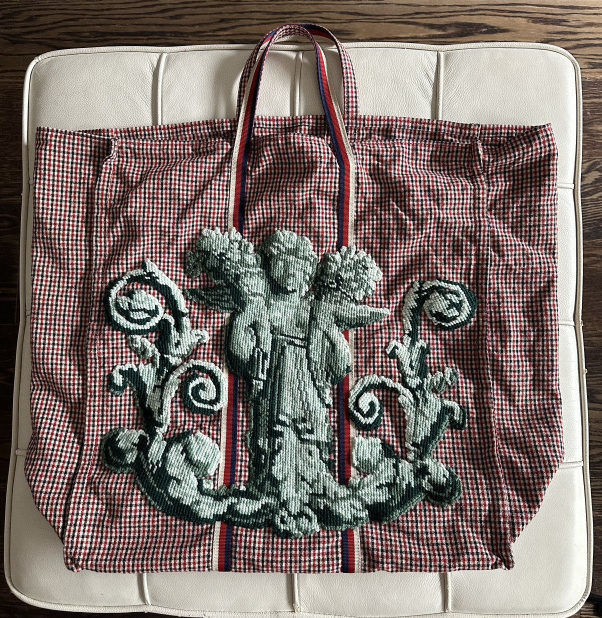 image of Gucci Garden Embroidered Checkered Tote, Men's