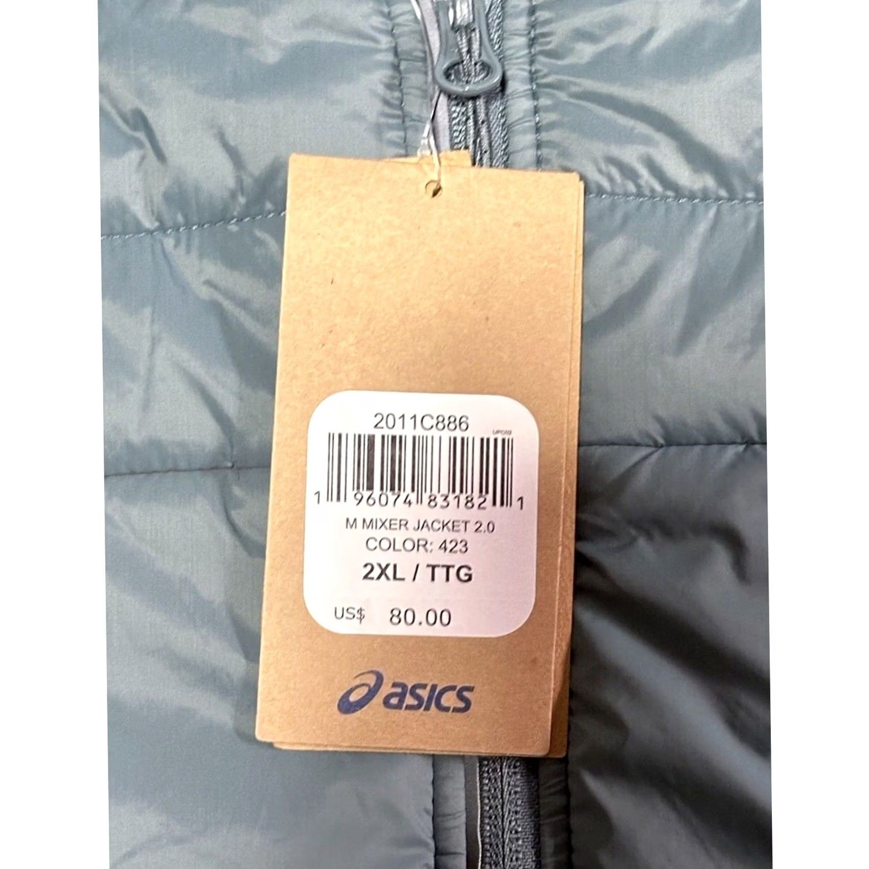 Asics Asics Jacket Mens 2XL Blue Men Puffer Knit Mixer Foggy Teal Zip 2011C886 Size Size US XXL / EU 58 / 5 - 2 Thumbnail