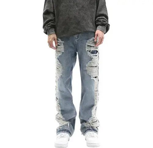 American Edition × Japanese Brand × Jean Fully Distressed Side Seam Ripped Denim Straight-Fit Jeans Size US 32 / EU 48 - 3 Thumbnail
