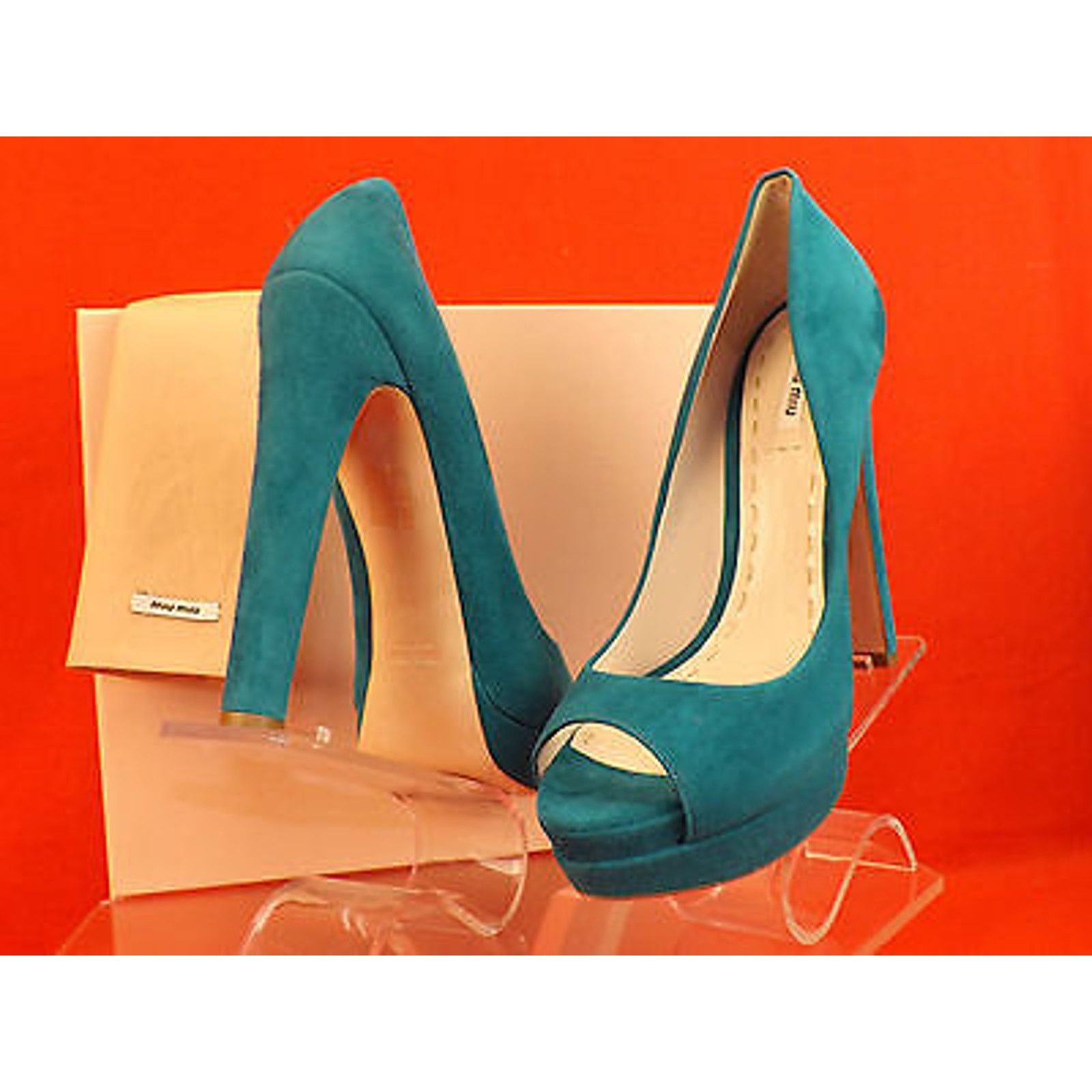 Miu Miu 5KP185 TURQUOISE SUEDE PEEP TOE DOUBLE PLATFORM PUMPS 39.5 9 Size US 9.5 / IT 39.5 - 10 Thumbnail