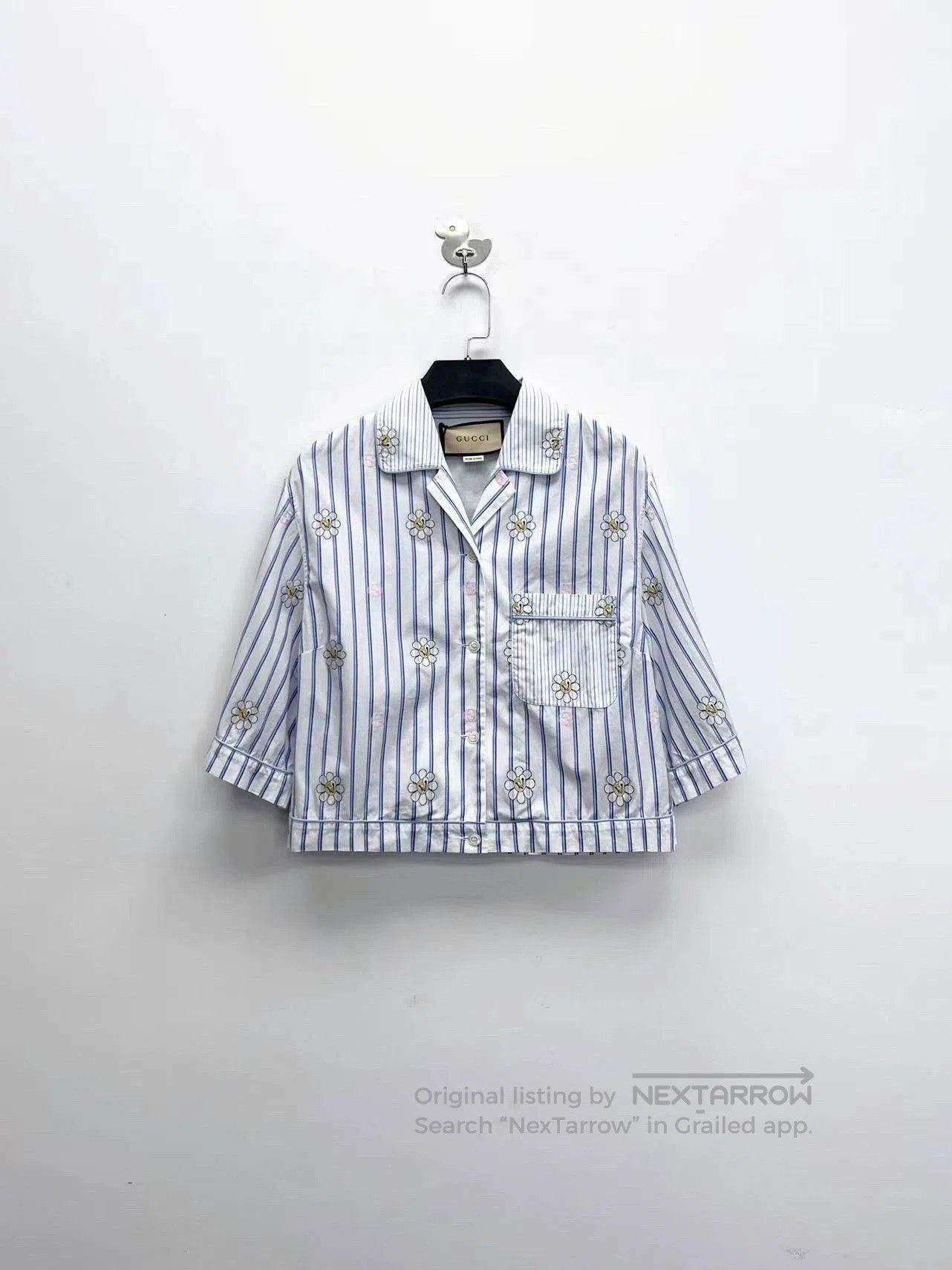 Gucci short blue striped floral shirt jacket. Size M / US 6-8 / IT 42-44 - 1 Thumbnail