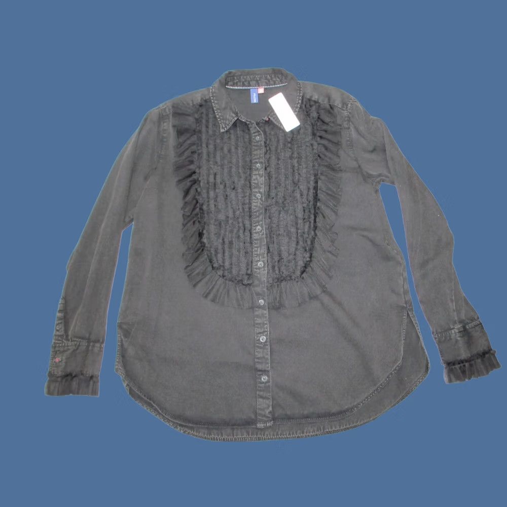 Anthropologie VINTAGE Anthropologie Pilcro Blouse Top Women's S Black Ruffle Front Button Down Size S / US 4 / IT 40 - 1 Thumbnail