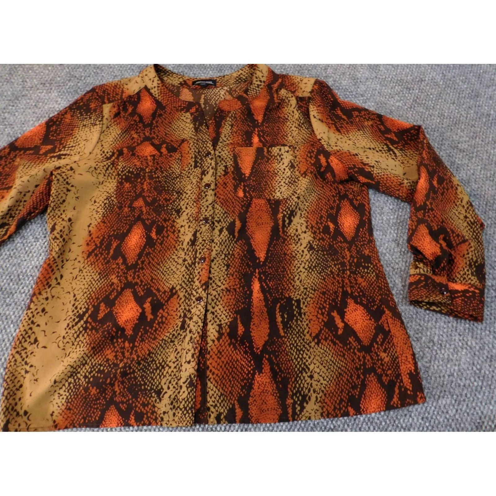 Vintage Notations Womens Button-Up Blouse XL Brown Polka Dot Crew Neck Pullover Casual Top Button Size XL / US 12-14 / IT 48-50 - 2 Thumbnail