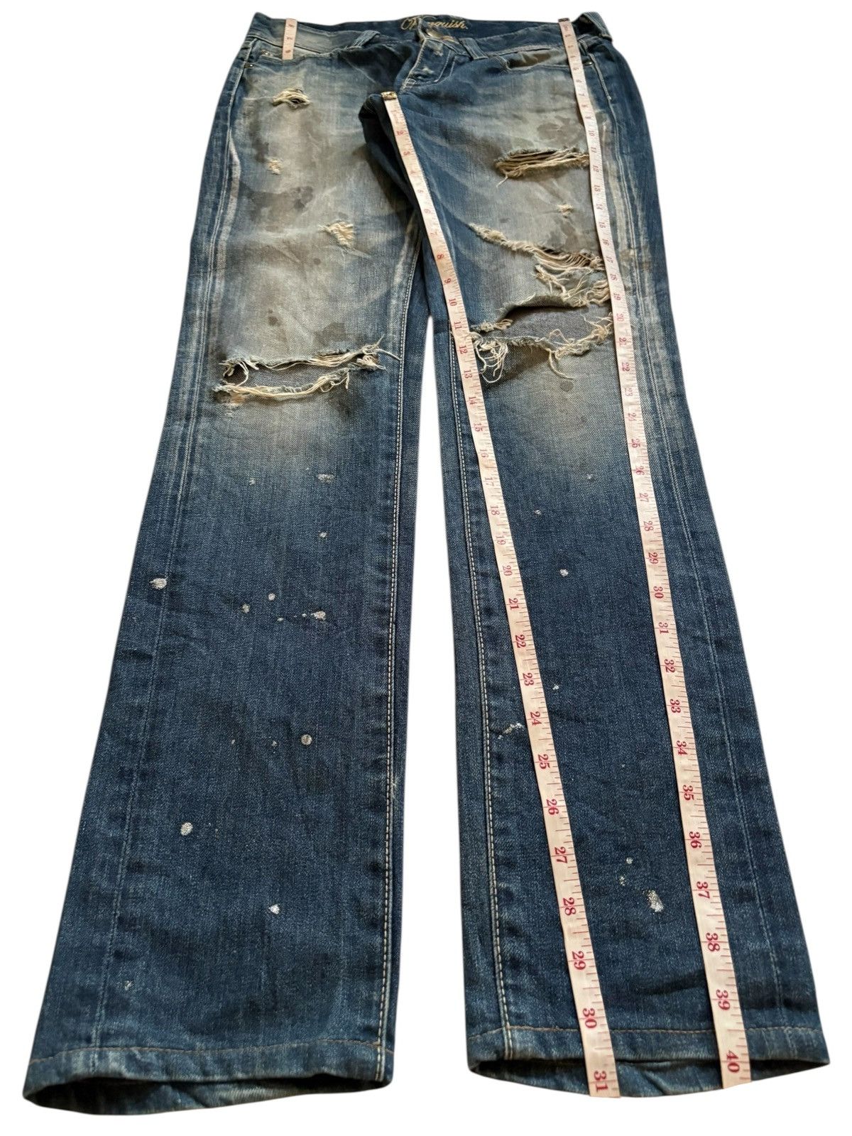Beauty Beast × Japanese Brand × Vanquish Vintage Vanquish Mud Wash Painted Distressed Ripped Jeans Size 29" - 13 Thumbnail