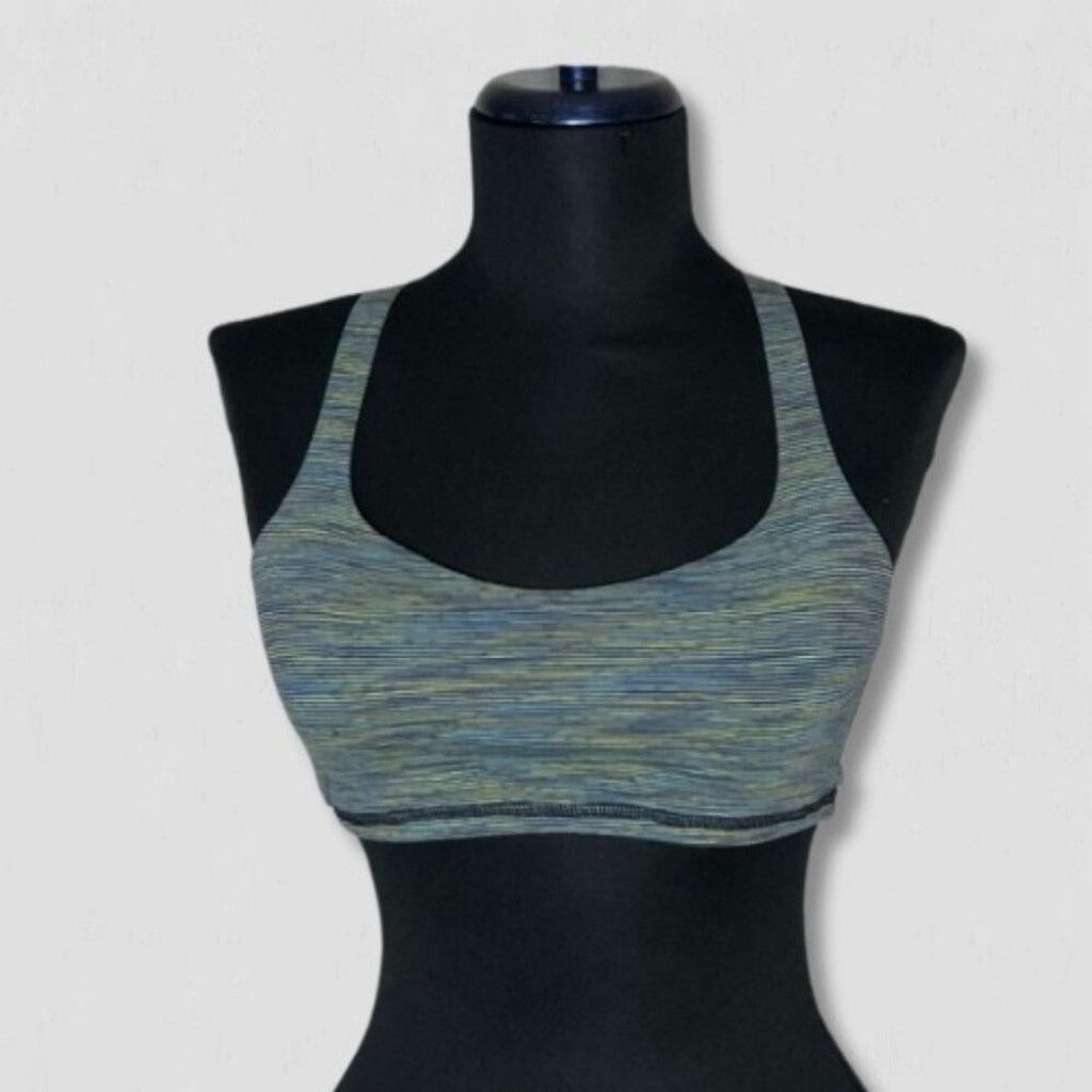 Lululemon Bra Sports Padded Strap Back Stretch Blue Yellow S, Women's