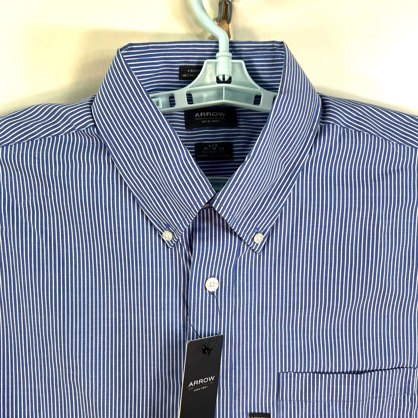 Arrow Arrow Striped Classic Fit Button-Down Shirt Mens Size 16.5 Blue Long Sleeve NWT Size US XL / EU 56 / 4 - 2 Thumbnail