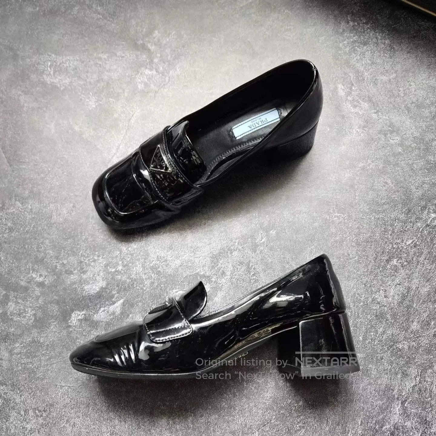 Prada Prada Triangle Logo Black Patent Leather Block Heel Loafer Size US 5 / IT 35 - 4 Thumbnail