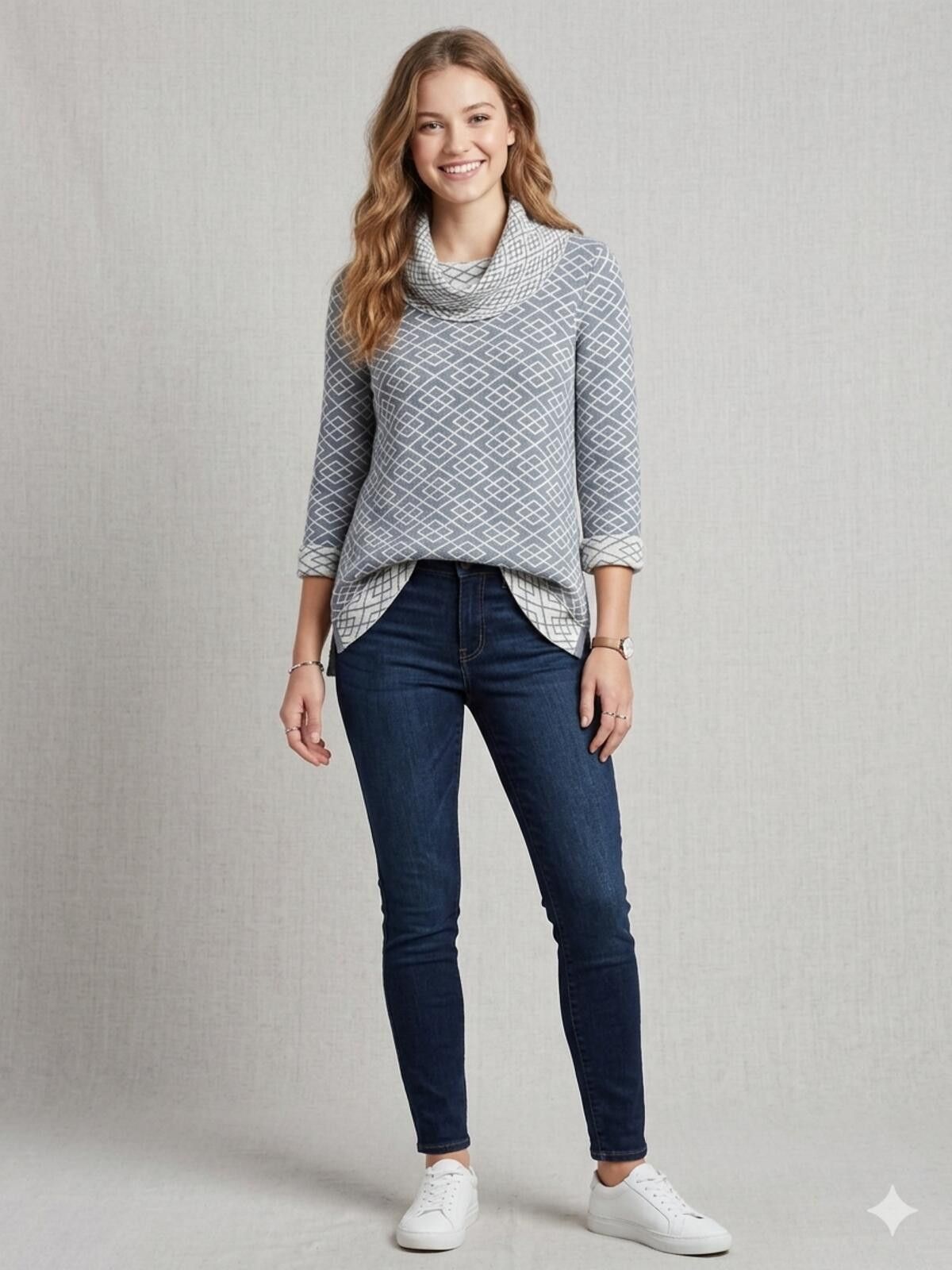 Other Moth Anthro Gray Cream Geometric Pattern Cowl Neck Sweater M Size M / US 6-8 / IT 42-44 - 1 Thumbnail