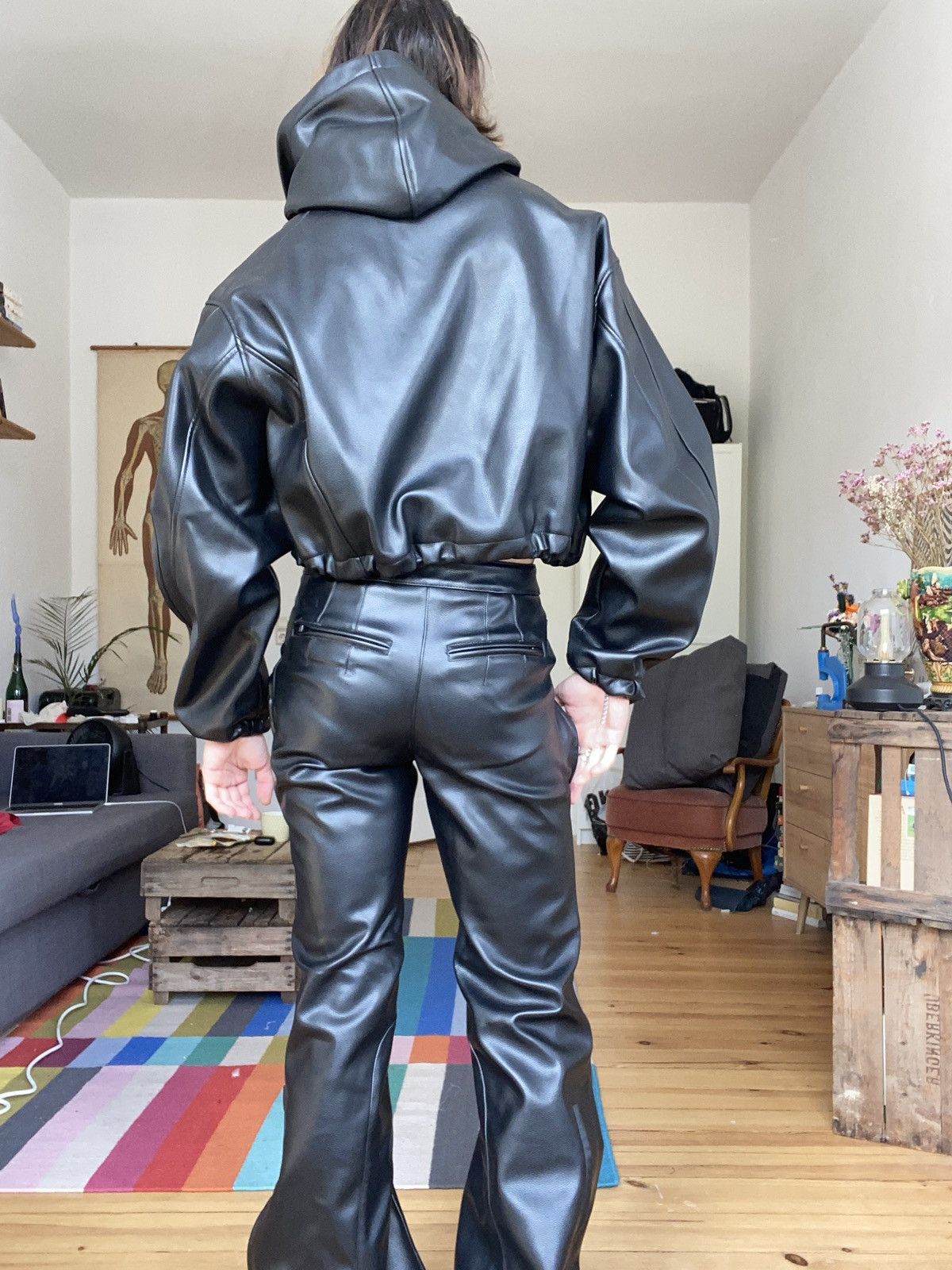 NAMILIA Faux Leather Cropped Hooded Jacket Size XL / US 12-14 / IT 48-50 - 2 Thumbnail