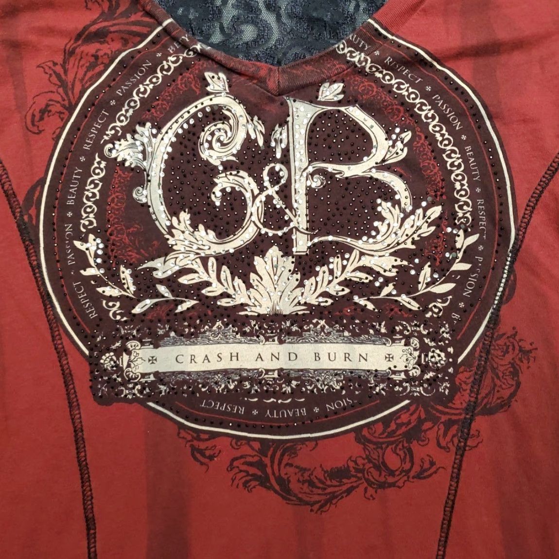 Etro VINTAGE Crash And Burn Shirt Womens L Red Lace Gothic Y2K Retro Grunge TEE Womens Size L / US 10 / IT 46 - 4 Thumbnail