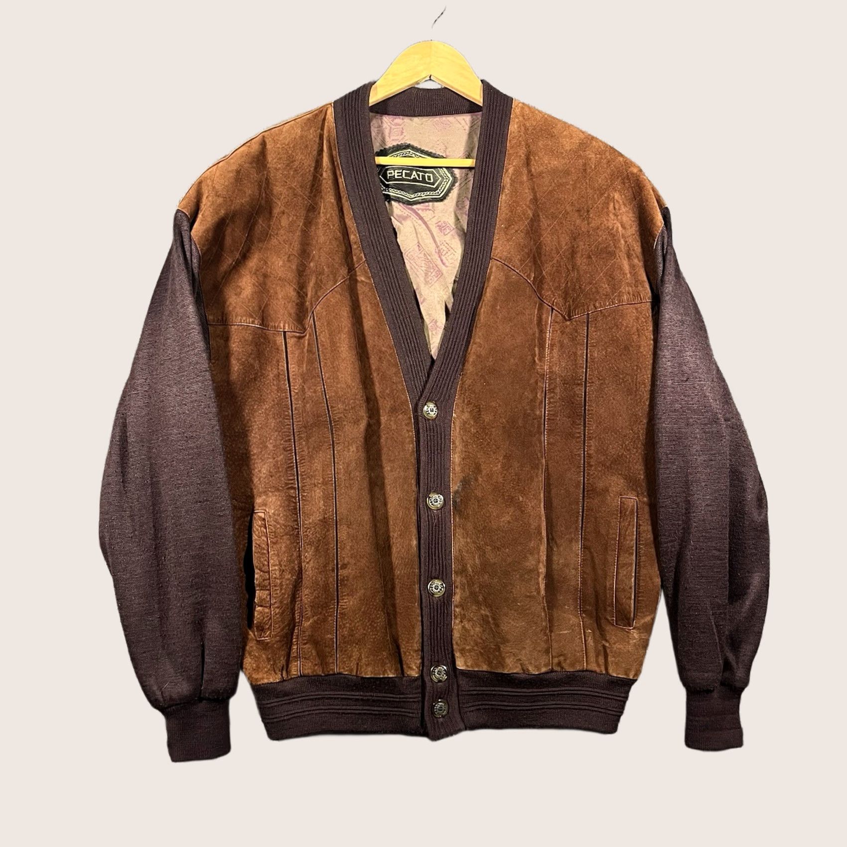 Vintage VINTAGE Pecato Cardigan Mens XL Brown Suede Leather Wool 90s Knit Long Sleeve Button Size US XL / EU 56 / 4 - 1 Thumbnail