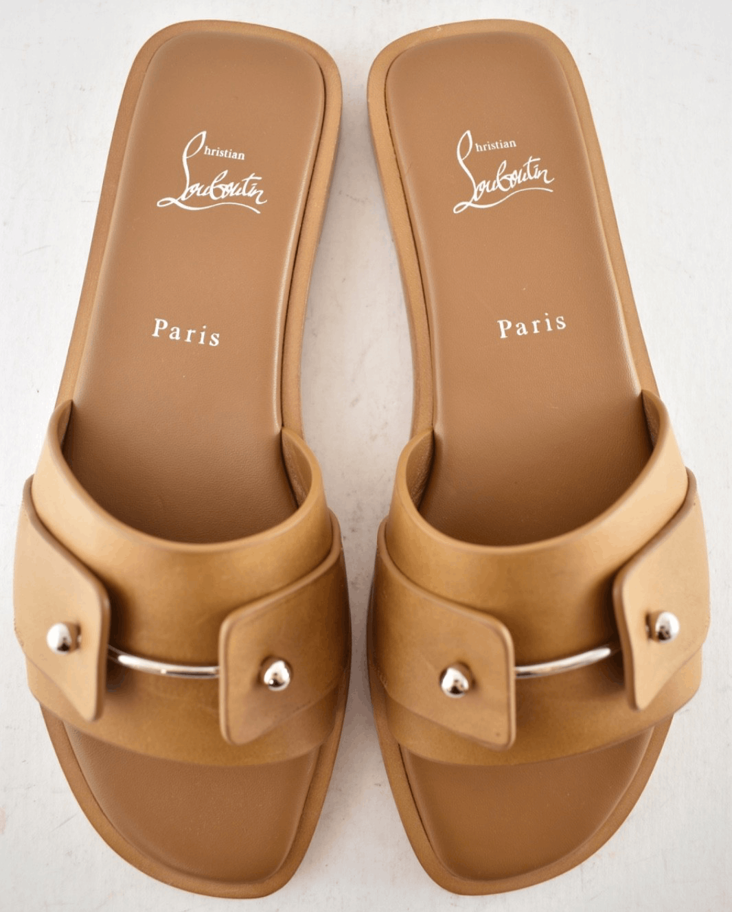 Christian Louboutin Chambelimule Donna Flat Tera Brown Leather Slide Sandal 36 Size US 6 / IT 36 - 11 Thumbnail