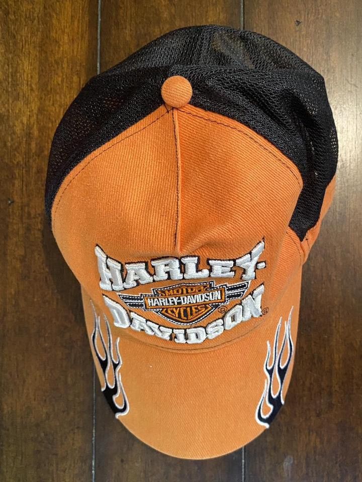 Harley Davidson Harley-Davidson Flame Embroidered Trucker Cap – Orange/Black Size ONE SIZE - 3 Thumbnail