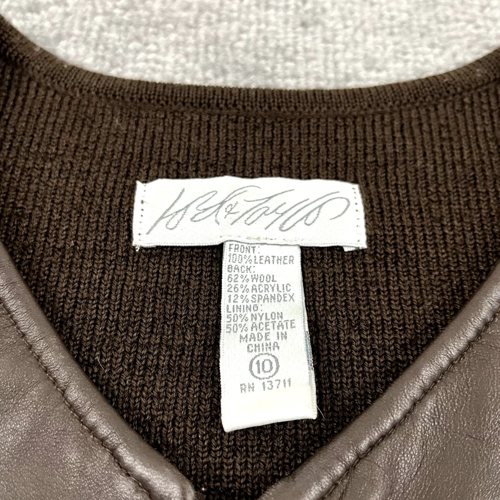 Lord & Taylor LORD & TAYLOR Vest Womens Size 10 S/M Cropped Brown Leather Wool Blend Full Zip Shirt Womens Vest Brown Leather Wool Blend Full Zip Size L / US 10 / IT 46 - 2 Thumbnail