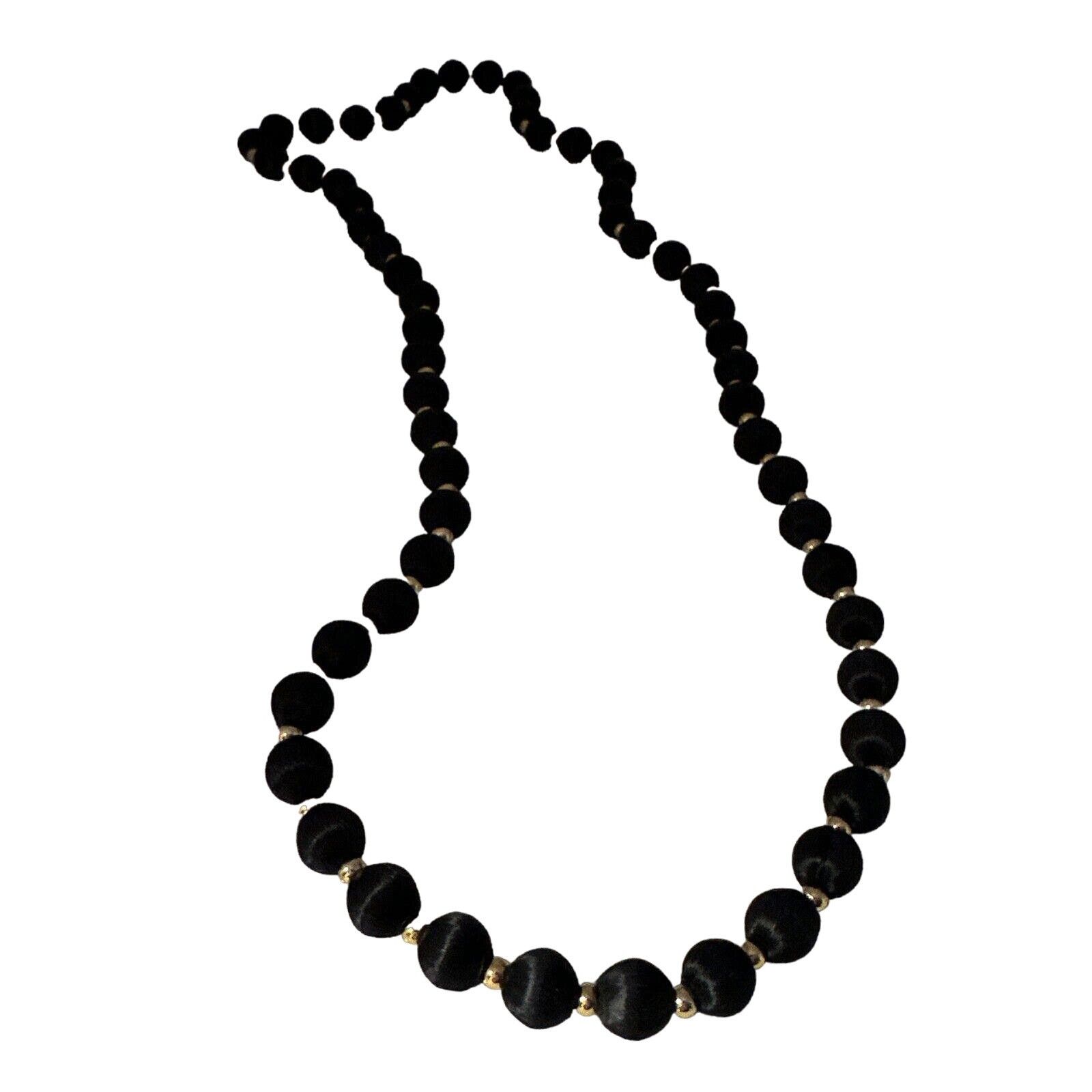 Other Satin Wrapped Navy Blue & Gold Bead Necklace 28"VTG1960's Size ONE SIZE - 1 Thumbnail