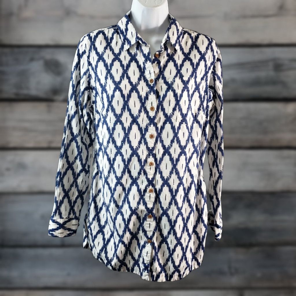 Vintage Duluth Womens Button-Up Tunic Top Sz S Blue White Hemp Cotton Long Sleeve Shirt Size S / US 4 / IT 40 - 1 Thumbnail
