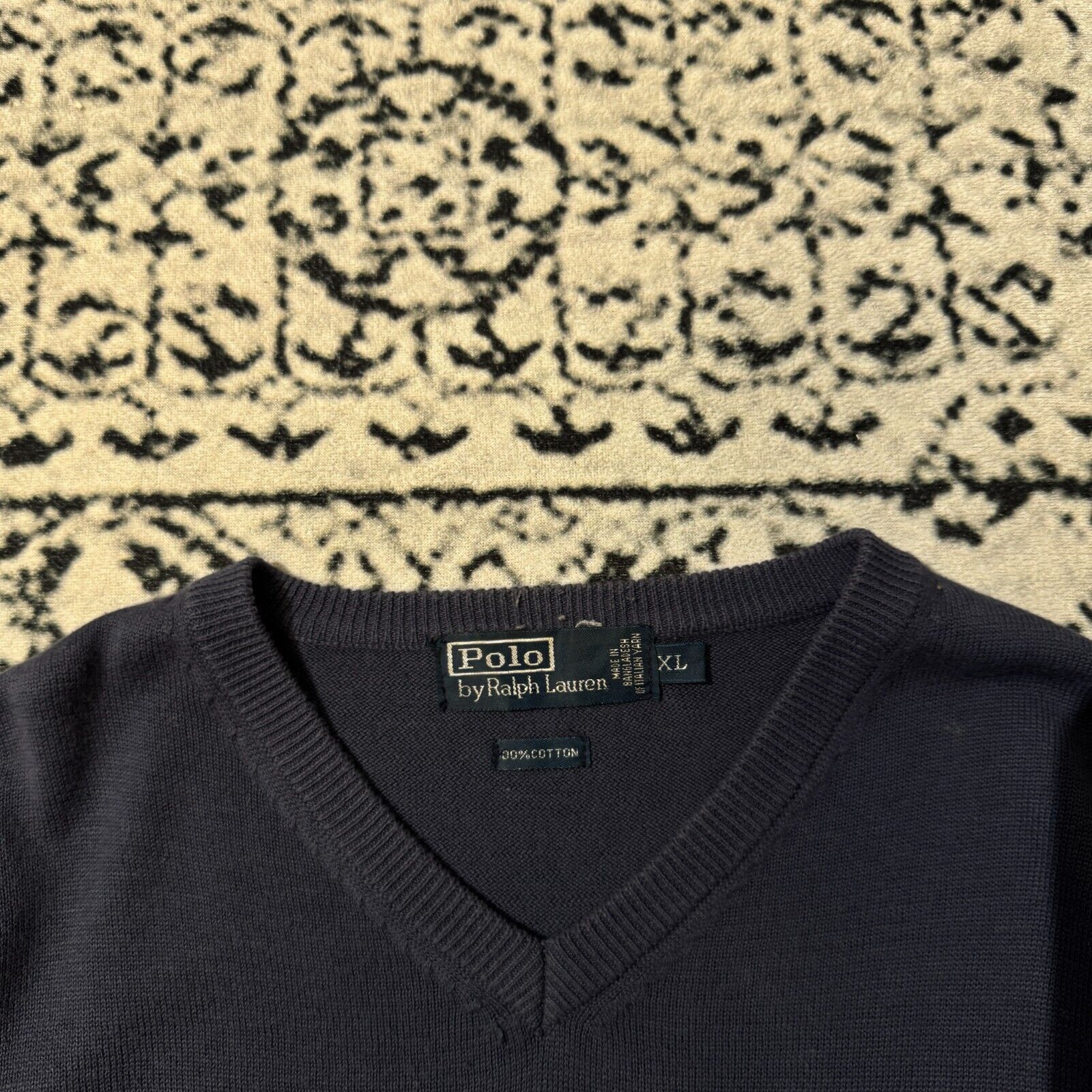 Ralph Lauren × Vintage Vintage Ralph Lauren Navy Blue Cotton Sweater Size XL V-Neck Size US XL / EU 56 / 4 - 6 Thumbnail