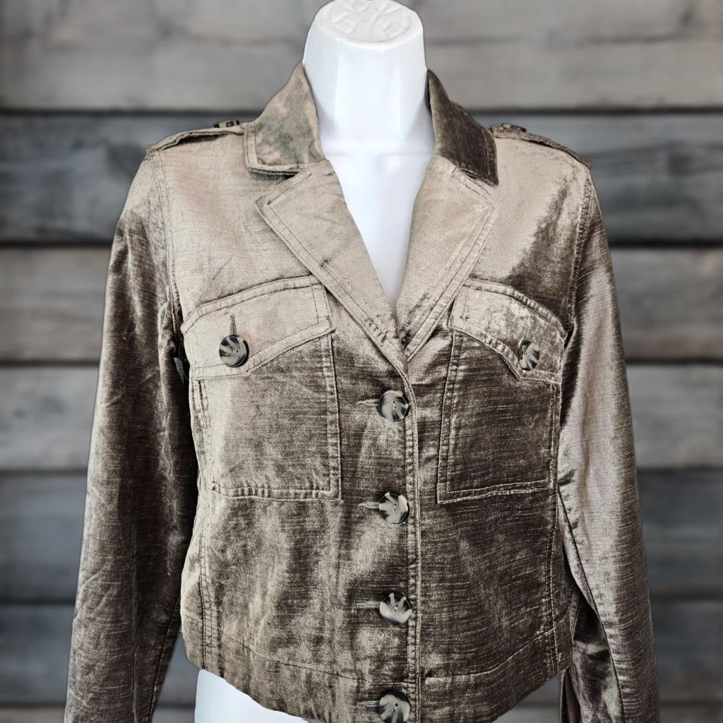 Vintage Cabi 3377 Womens Sunday Topper Velvet Jacket XS Gray Cropped Jacket Women Vintage No Size XS / US 0-2 / IT 36-38 - 1 Thumbnail