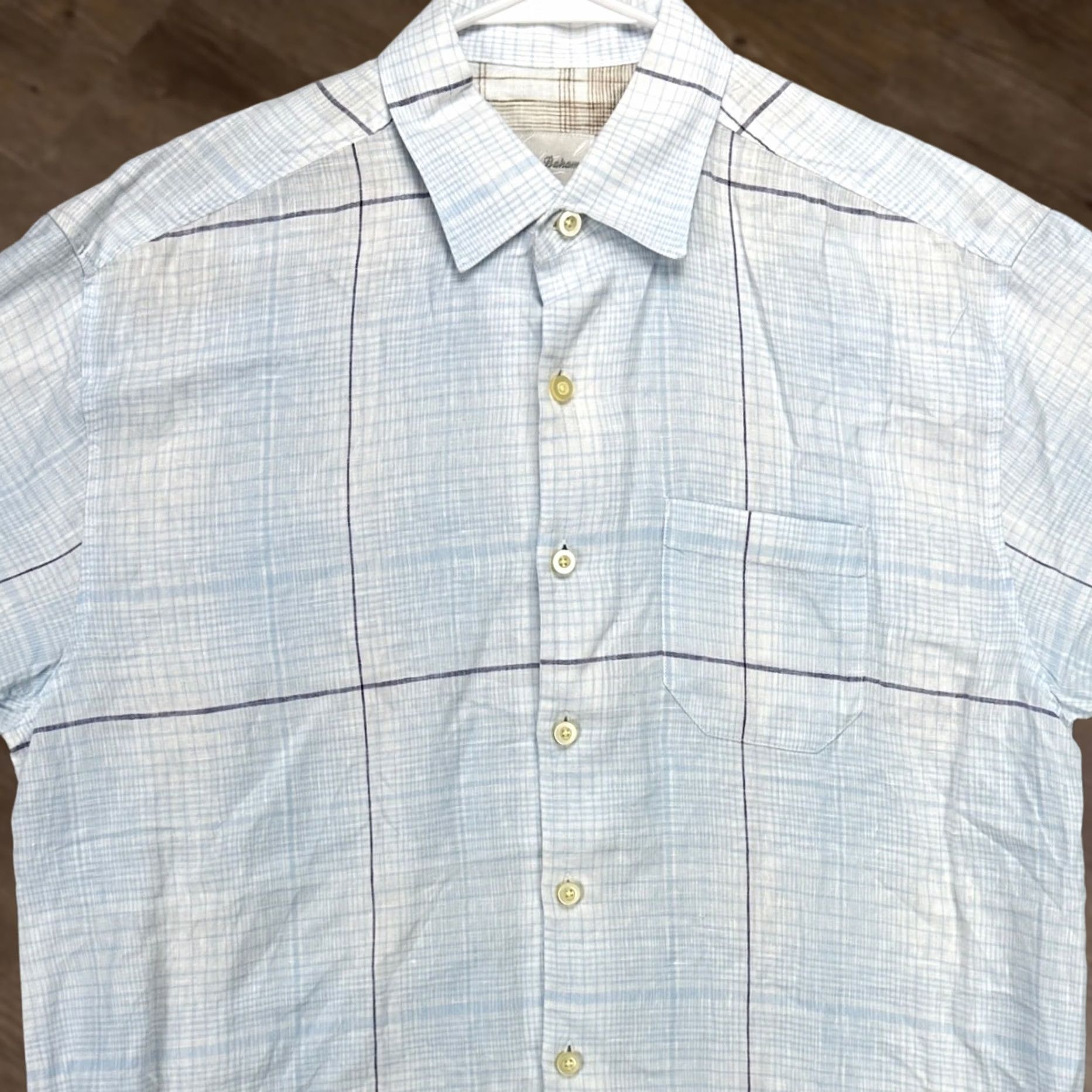 Tommy Bahama Tommy Bahama Linen Shirt Button Up Mens Medium Light Blue White Plaid Pocket Shirt Size US M / EU 48-50 / 2 - 1 Thumbnail