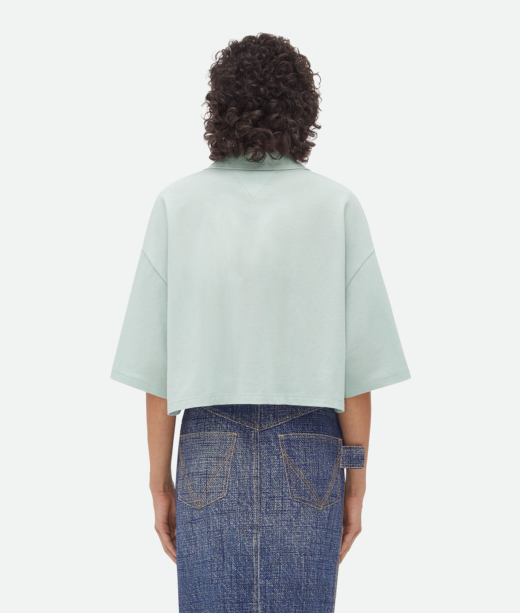 Bottega Veneta o1n1vont1224 Cropped Cotton Piquet Polo Shirt in Light Cyan Size S / US 4 / IT 40 - 3 Thumbnail