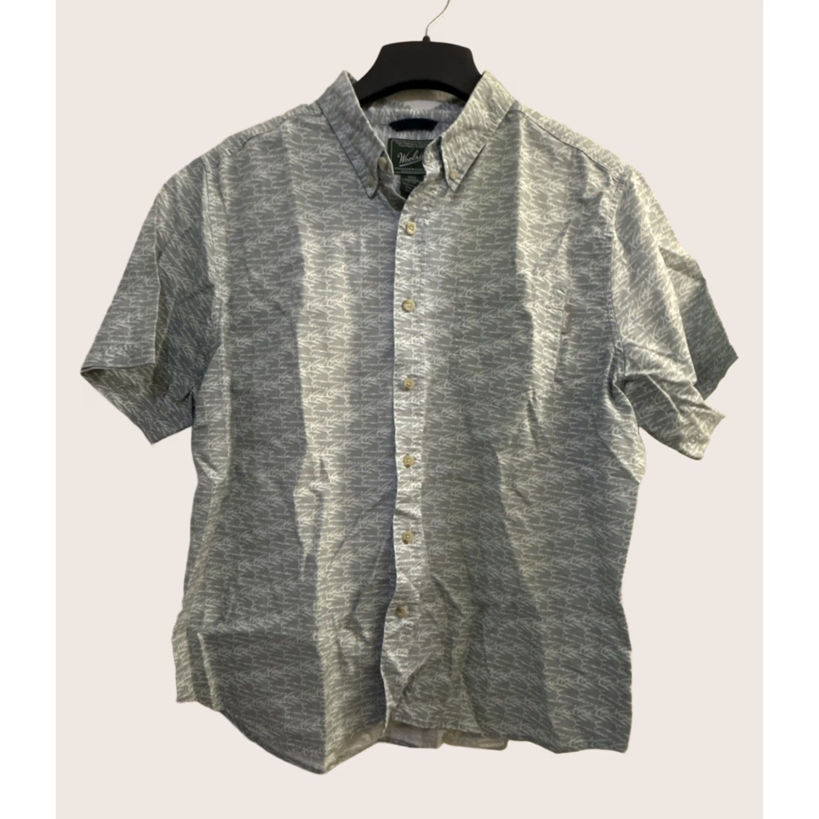 Vintage Woolrich Mens XL Gray Short Sleeve Button Fish Lure Hooks All Over Print Size Size US 36 / EU 52 - 1 Thumbnail